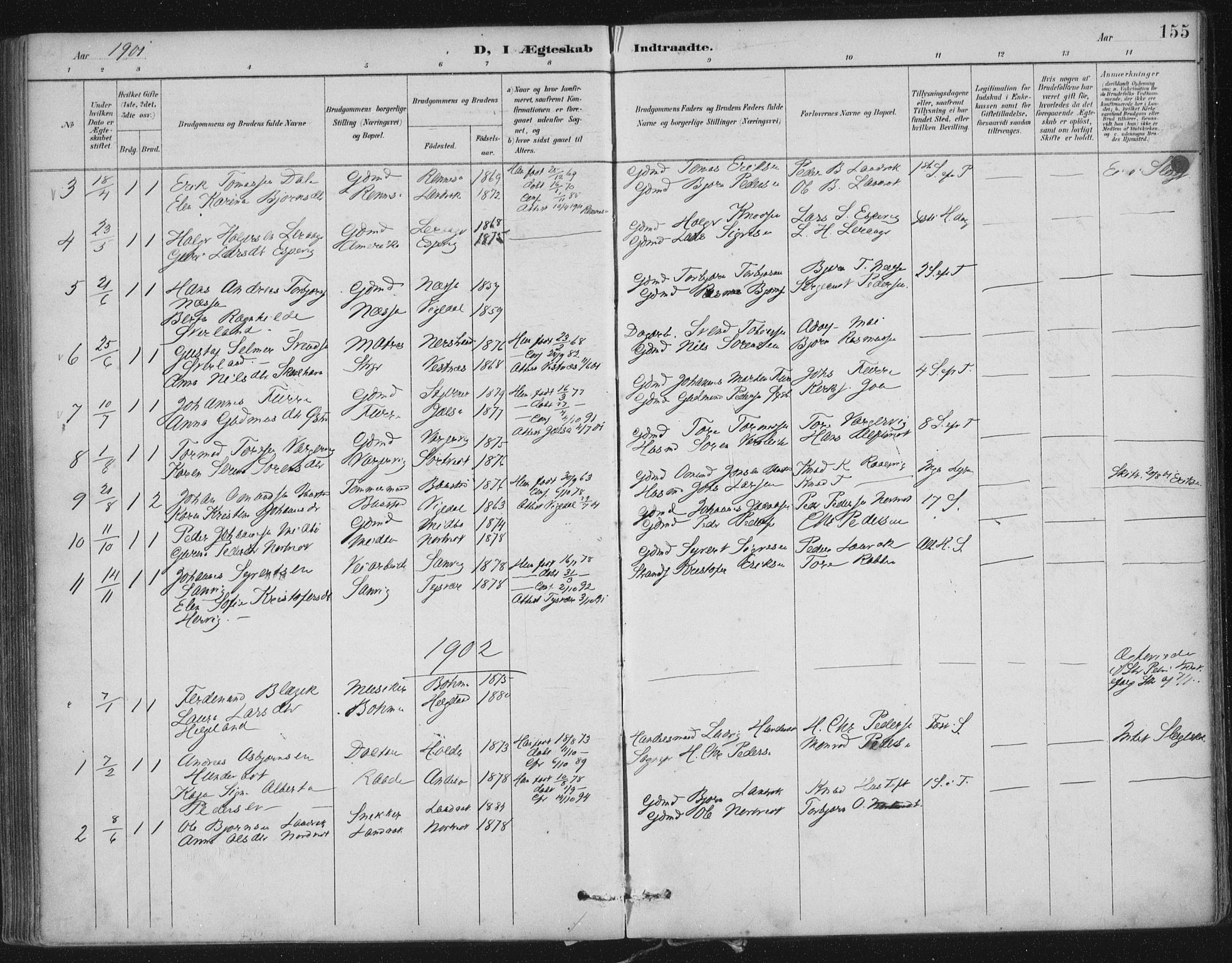 Nedstrand sokneprestkontor, SAST/A-101841/01/IV: Parish register (official) no. A 12, 1887-1915, p. 155