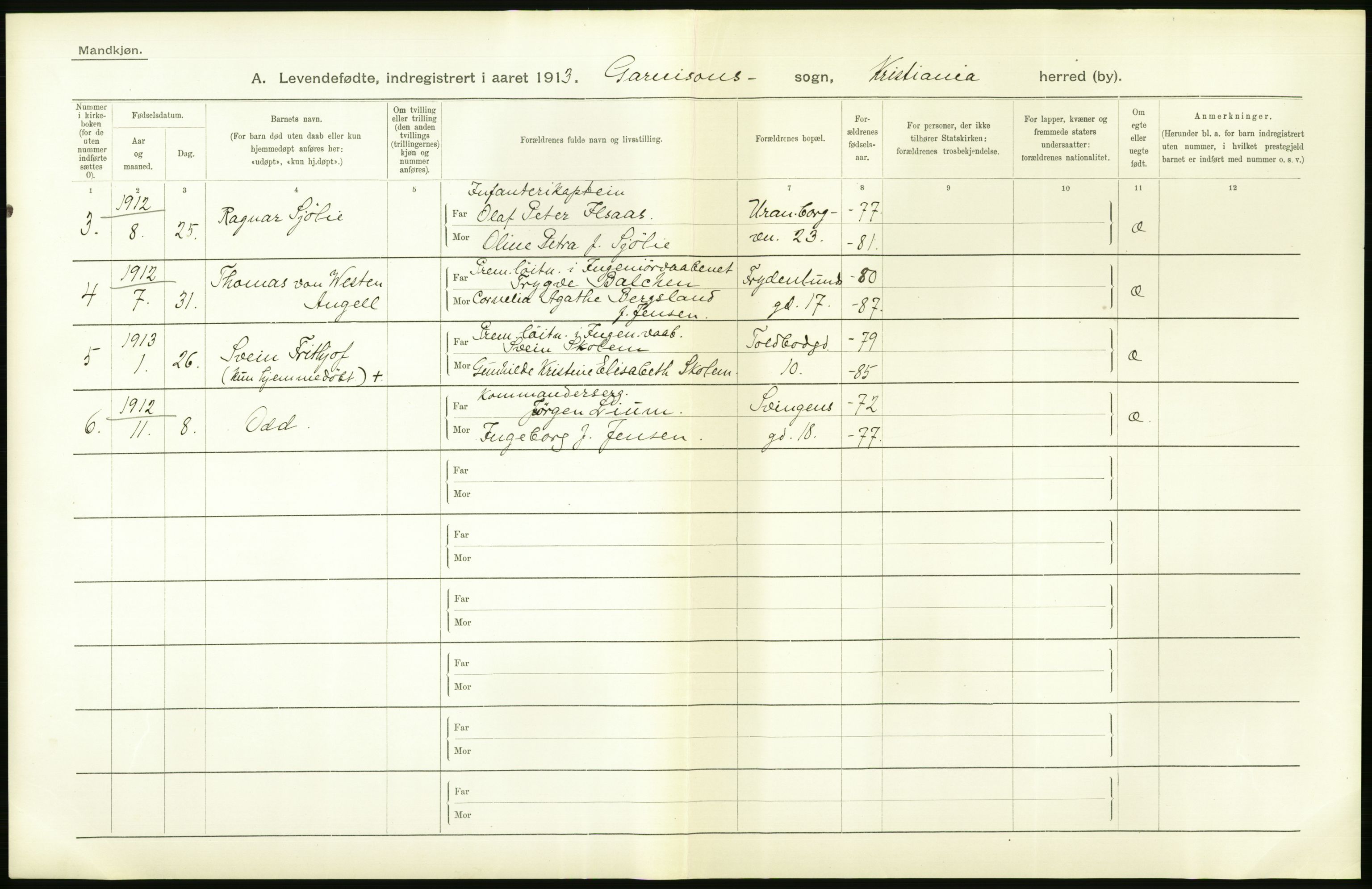 Statistisk sentralbyrå, Sosiodemografiske emner, Befolkning, AV/RA-S-2228/D/Df/Dfb/Dfbc/L0007: Kristiania: Levendefødte menn og kvinner., 1913, p. 738