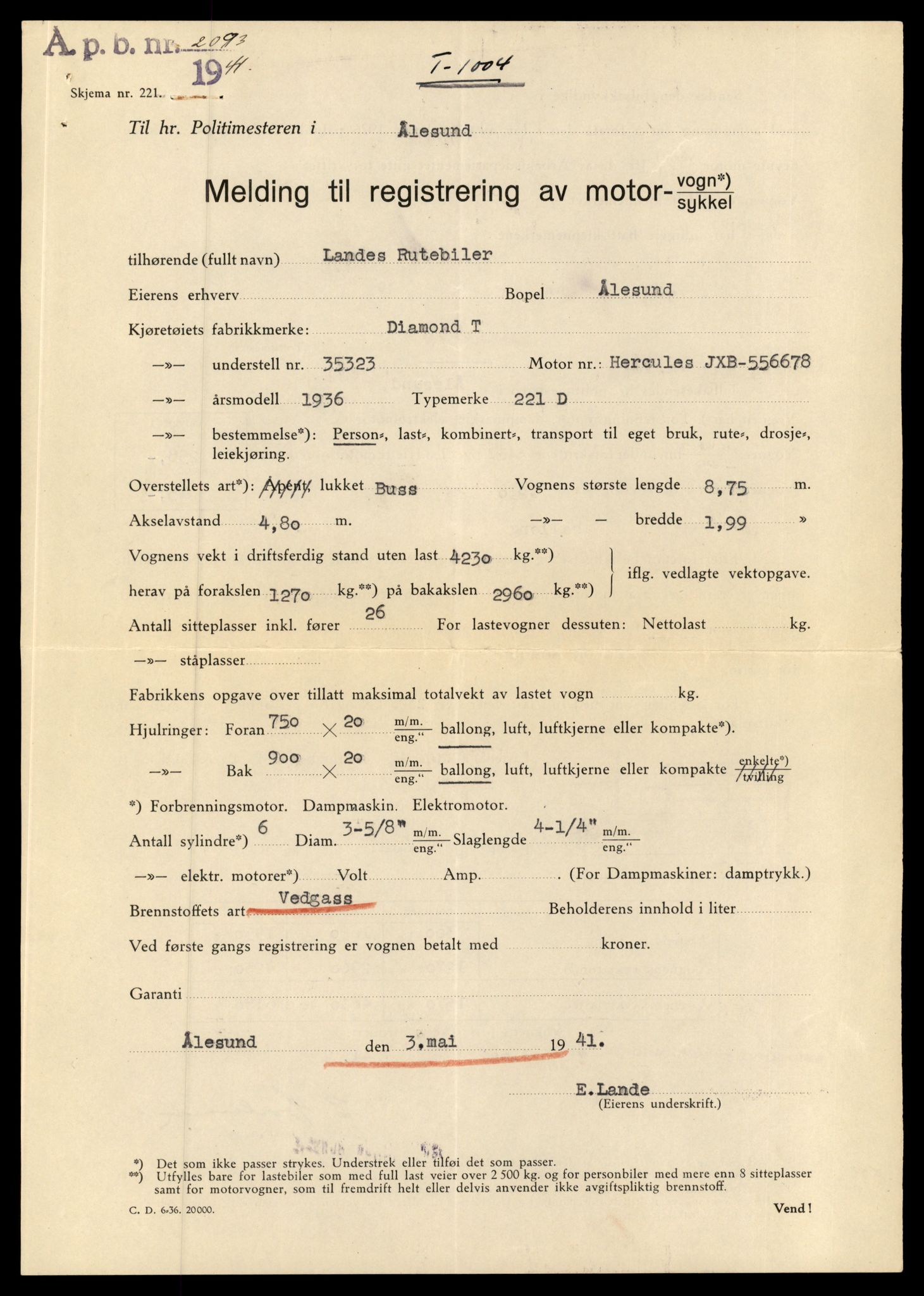 Møre og Romsdal vegkontor - Ålesund trafikkstasjon, AV/SAT-A-4099/F/Fe/L0010: Registreringskort for kjøretøy T 1050 - T 1169, 1927-1998, p. 1754