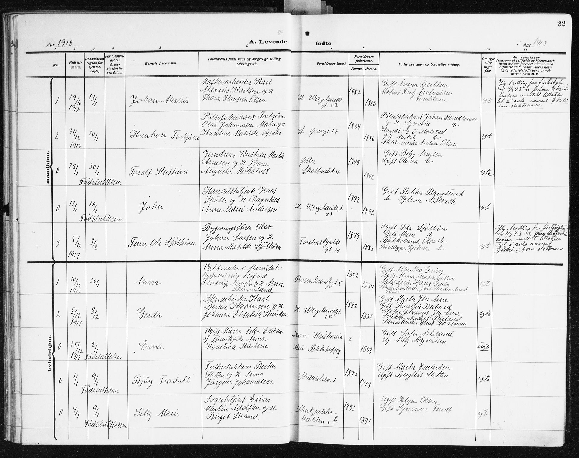 Korskirken sokneprestembete, SAB/A-76101/H/Hab: Parish register (copy) no. B 12, 1917-1942, p. 22