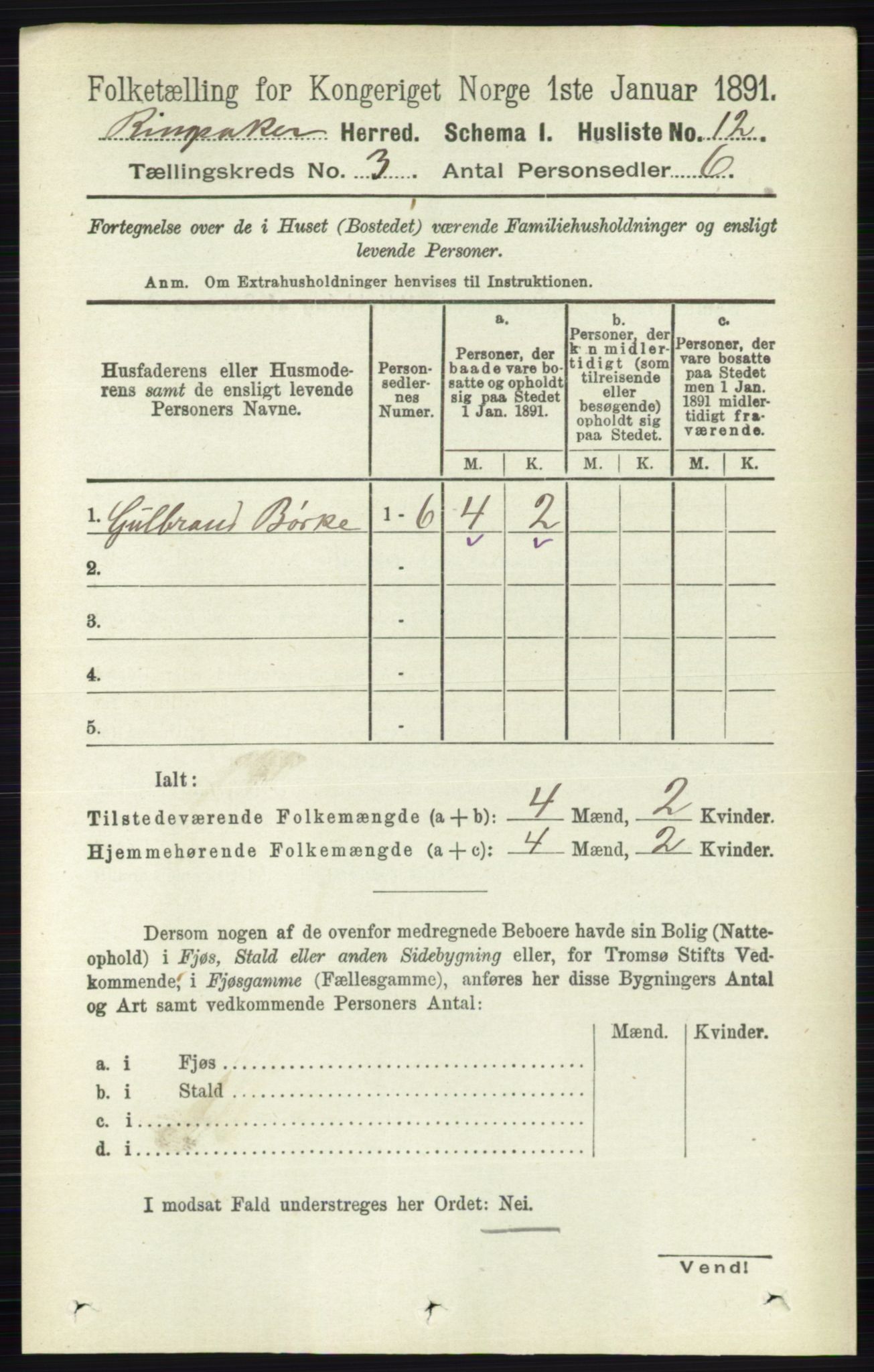 RA, 1891 census for 0412 Ringsaker, 1891, p. 1173