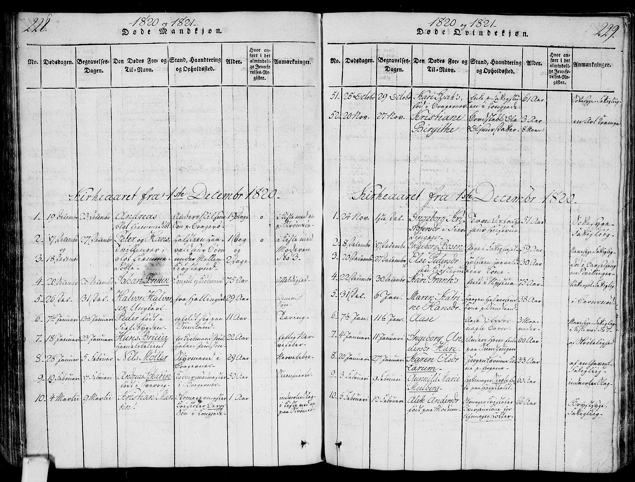 Bragernes kirkebøker, AV/SAKO-A-6/G/Ga/L0001: Parish register (copy) no. 1, 1815-1829, p. 228-229