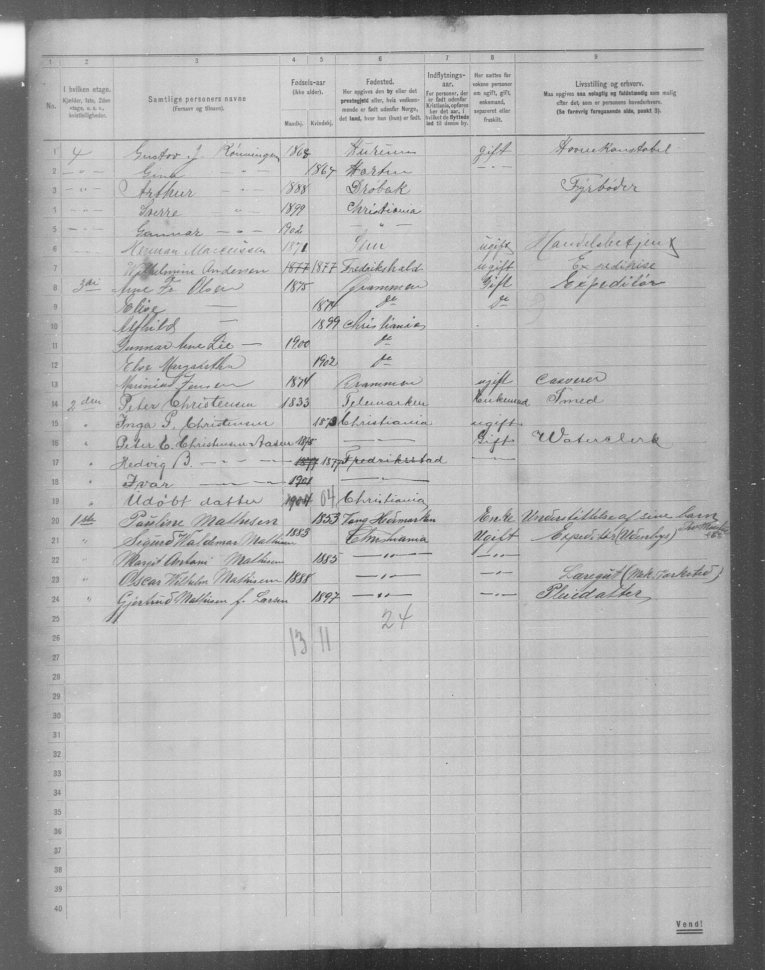 OBA, Municipal Census 1904 for Kristiania, 1904, p. 15908