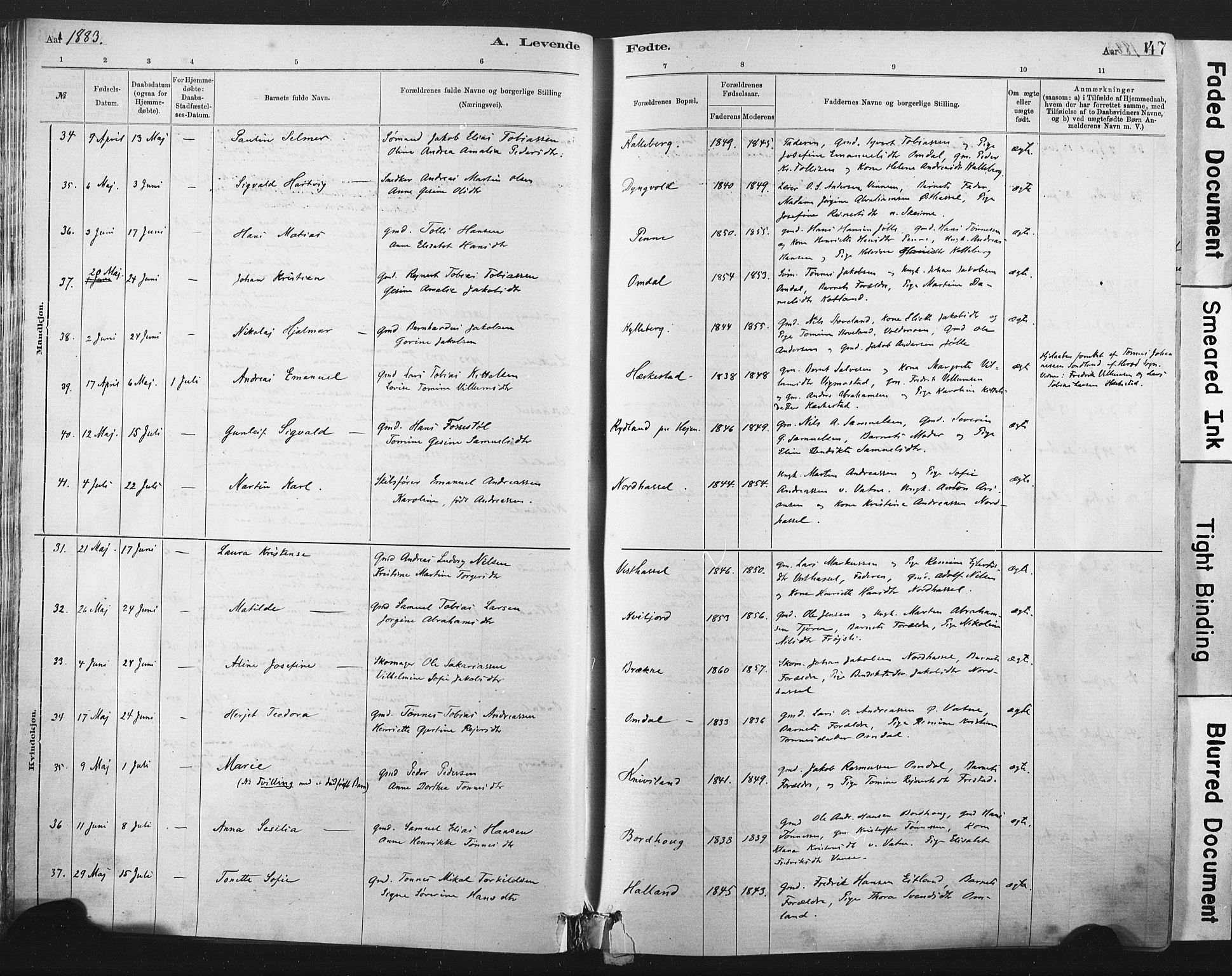 Lista sokneprestkontor, AV/SAK-1111-0027/F/Fa/L0012: Parish register (official) no. A 12, 1879-1903, p. 47