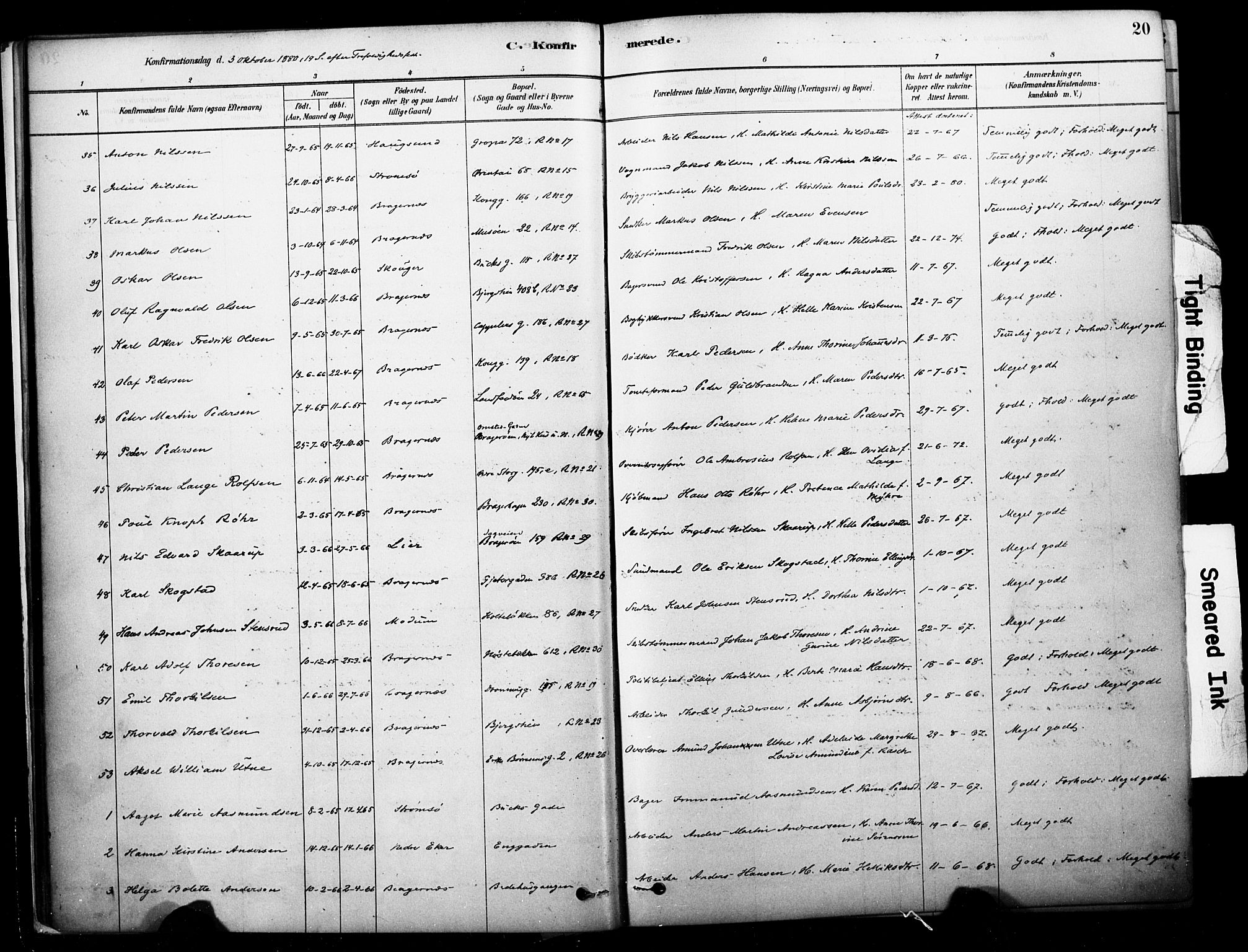 Bragernes kirkebøker, SAKO/A-6/F/Fc/L0005: Parish register (official) no. III 5, 1878-1890, p. 20