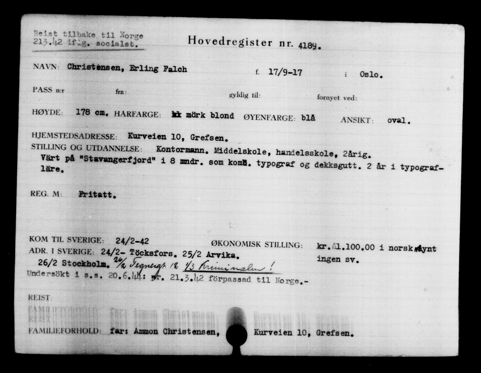 Utenriksstasjonene, Legasjonen i Stockholm, Flyktningkontoret, AV/RA-S-6753/V/Va/L0004: Kjesäterkartoteket, flyktninger med registreringsnr. 3496-6610, 1940-1945, p. 840