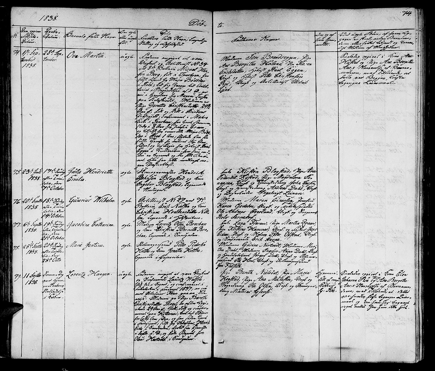 Ministerialprotokoller, klokkerbøker og fødselsregistre - Sør-Trøndelag, AV/SAT-A-1456/602/L0136: Parish register (copy) no. 602C04, 1833-1845, p. 74