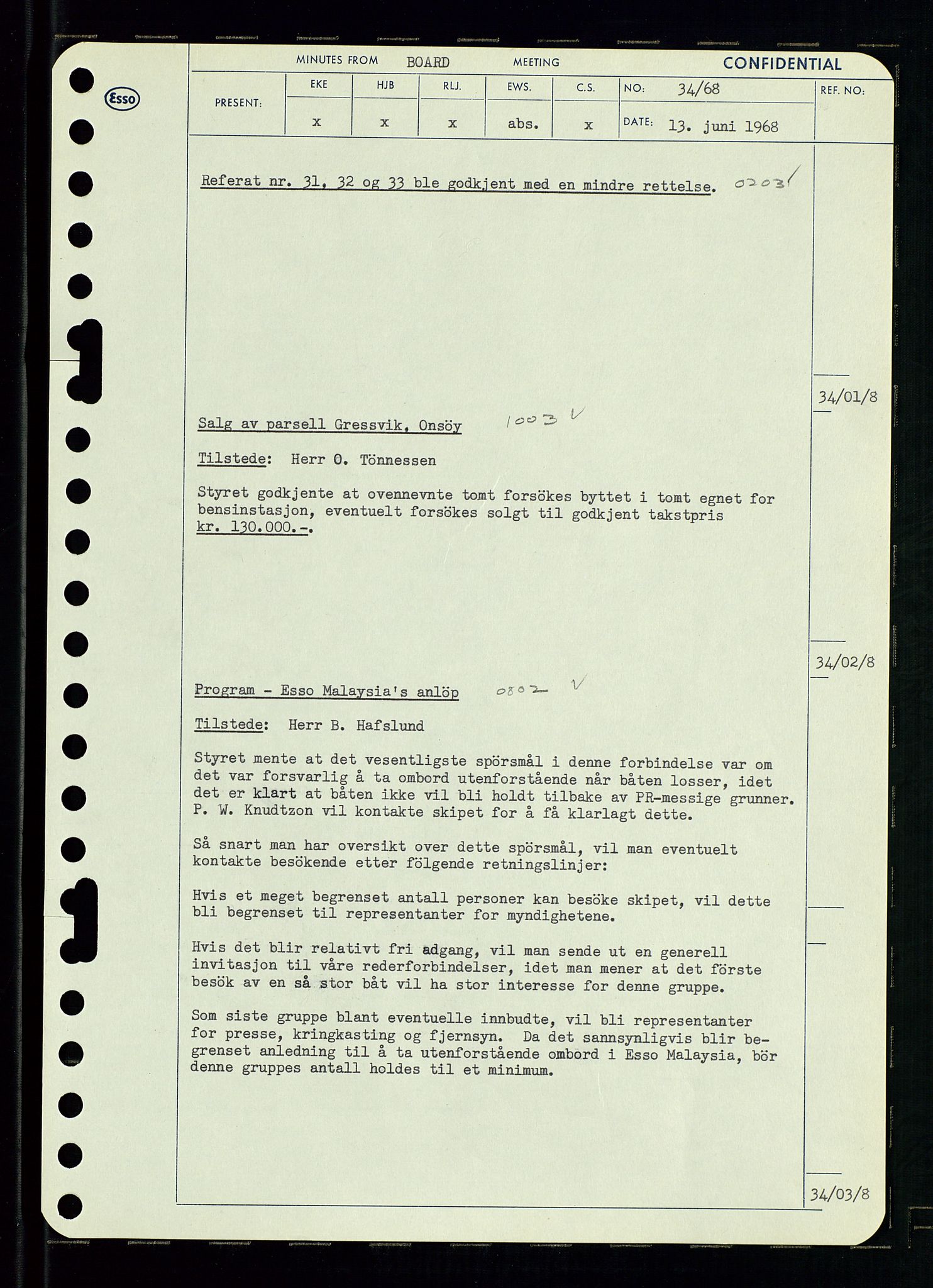 Pa 0982 - Esso Norge A/S, AV/SAST-A-100448/A/Aa/L0002/0004: Den administrerende direksjon Board minutes (styrereferater) / Den administrerende direksjon Board minutes (styrereferater), 1968, p. 55