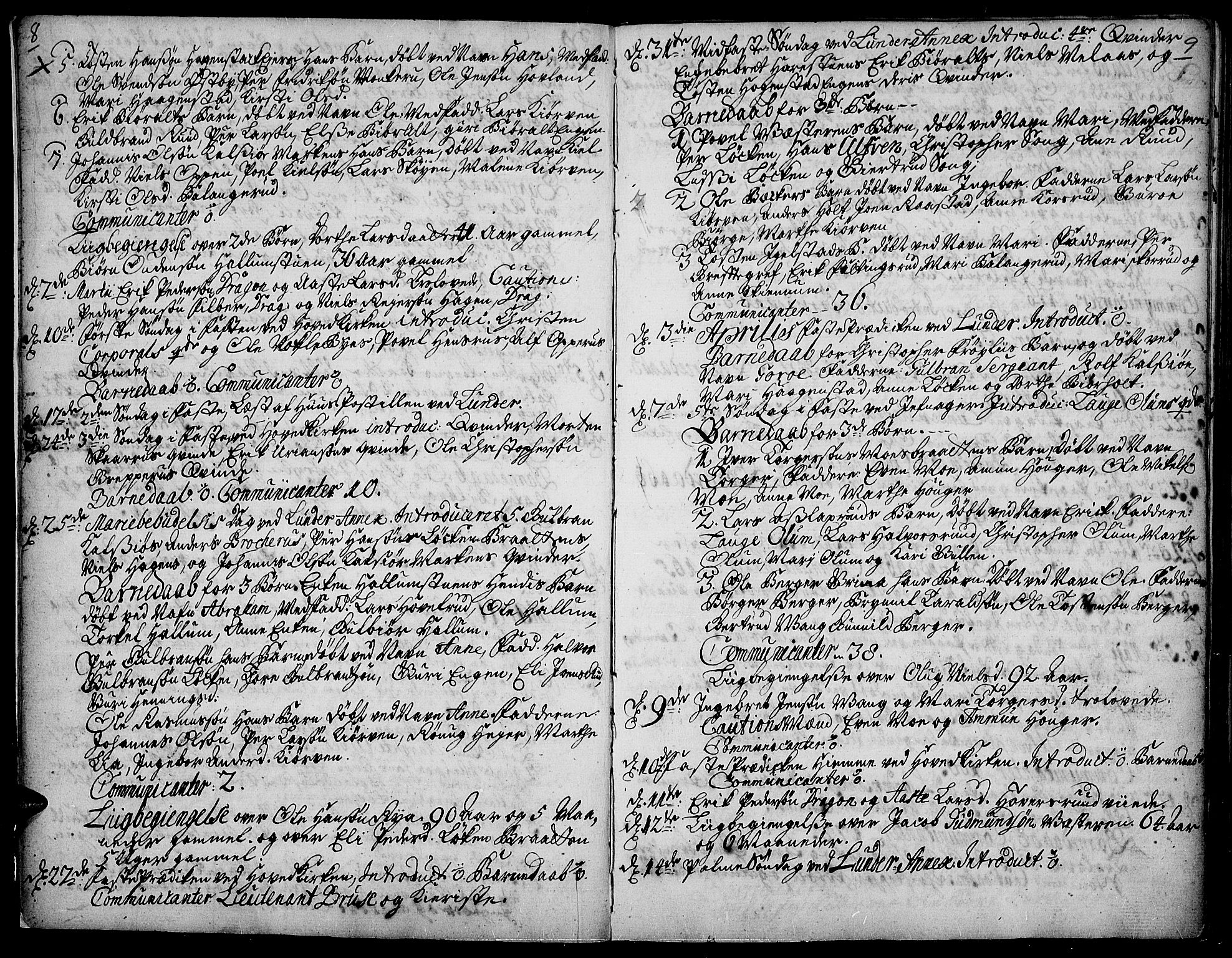 Jevnaker prestekontor, SAH/PREST-116/H/Ha/Haa/L0002: Parish register (official) no. 2, 1725-1751, p. 8-9