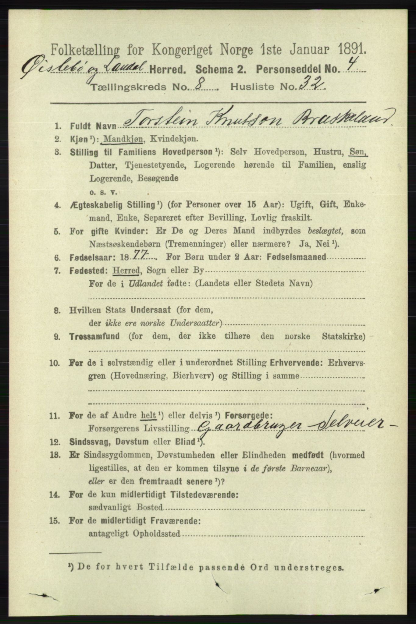 RA, 1891 census for 1021 Øyslebø og Laudal, 1891, p. 2273