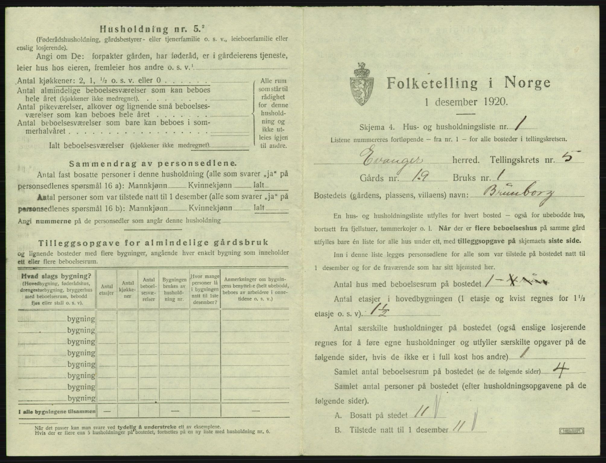SAB, 1920 census for Evanger, 1920, p. 231