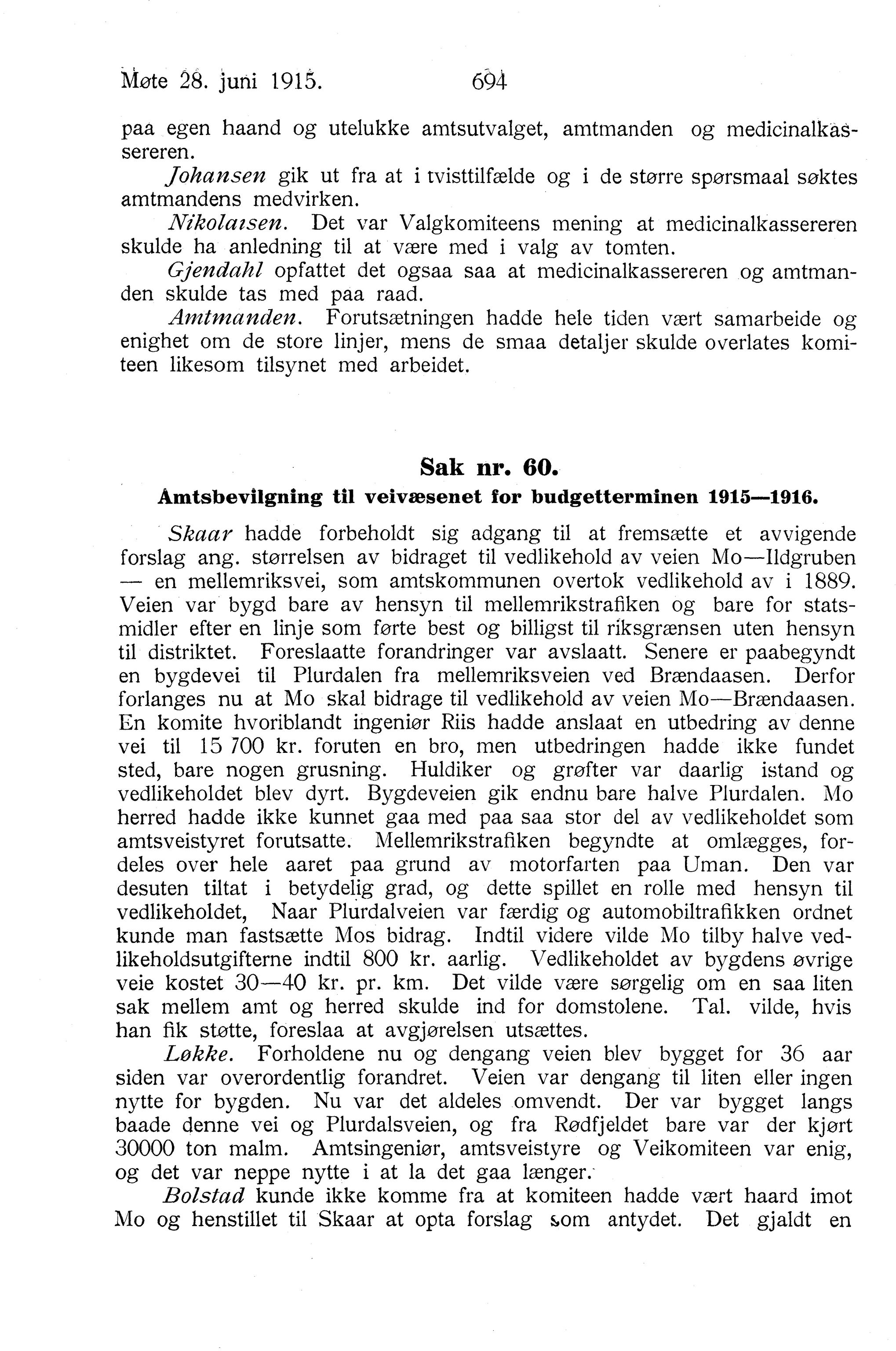 Nordland Fylkeskommune. Fylkestinget, AIN/NFK-17/176/A/Ac/L0038: Fylkestingsforhandlinger 1915, 1915