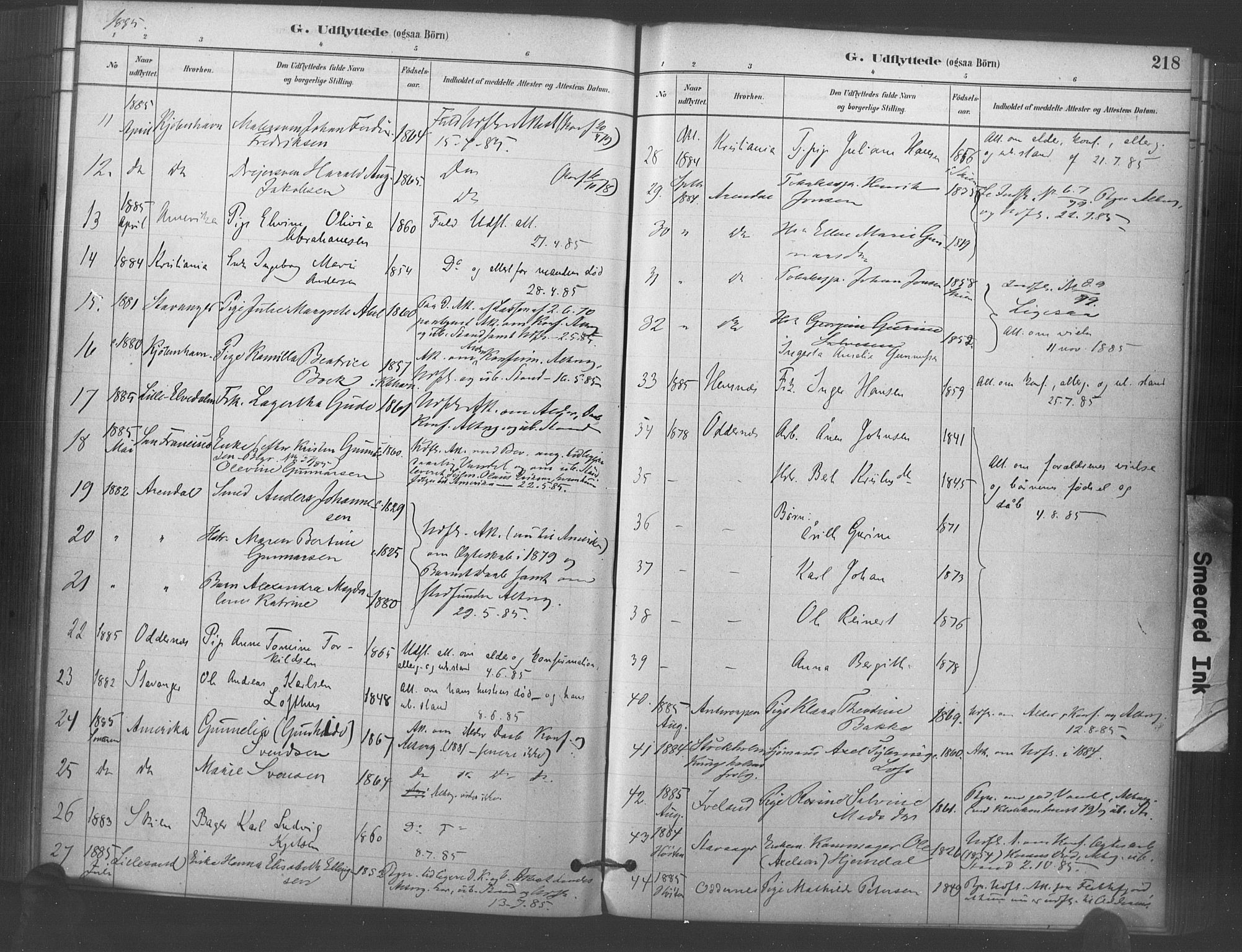 Kristiansand domprosti, SAK/1112-0006/F/Fa/L0018: Parish register (official) no. A 17, 1880-1892, p. 218