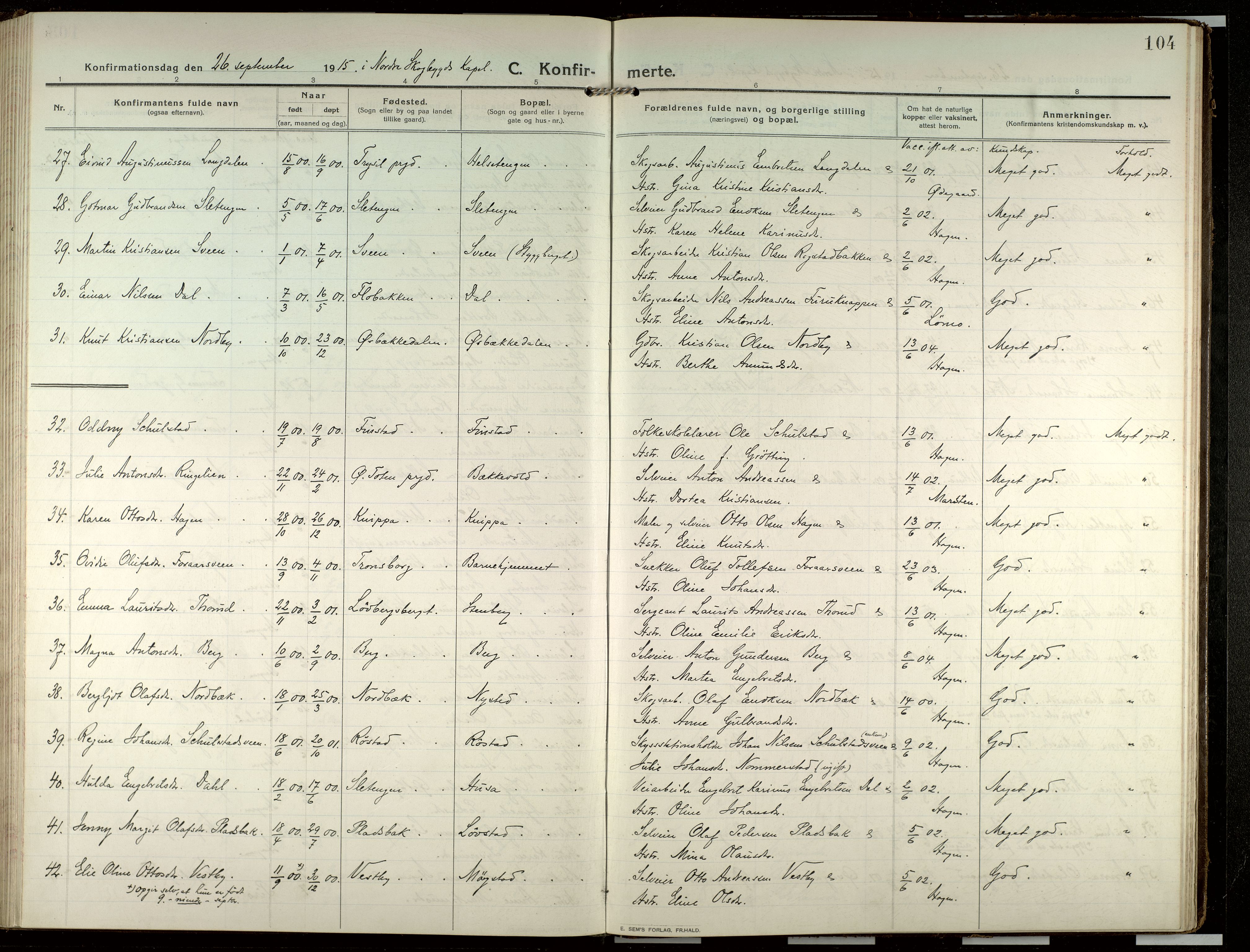 Elverum prestekontor, SAH/PREST-044/H/Ha/Haa/L0022: Parish register (official) no. 22, 1913-1924, p. 104