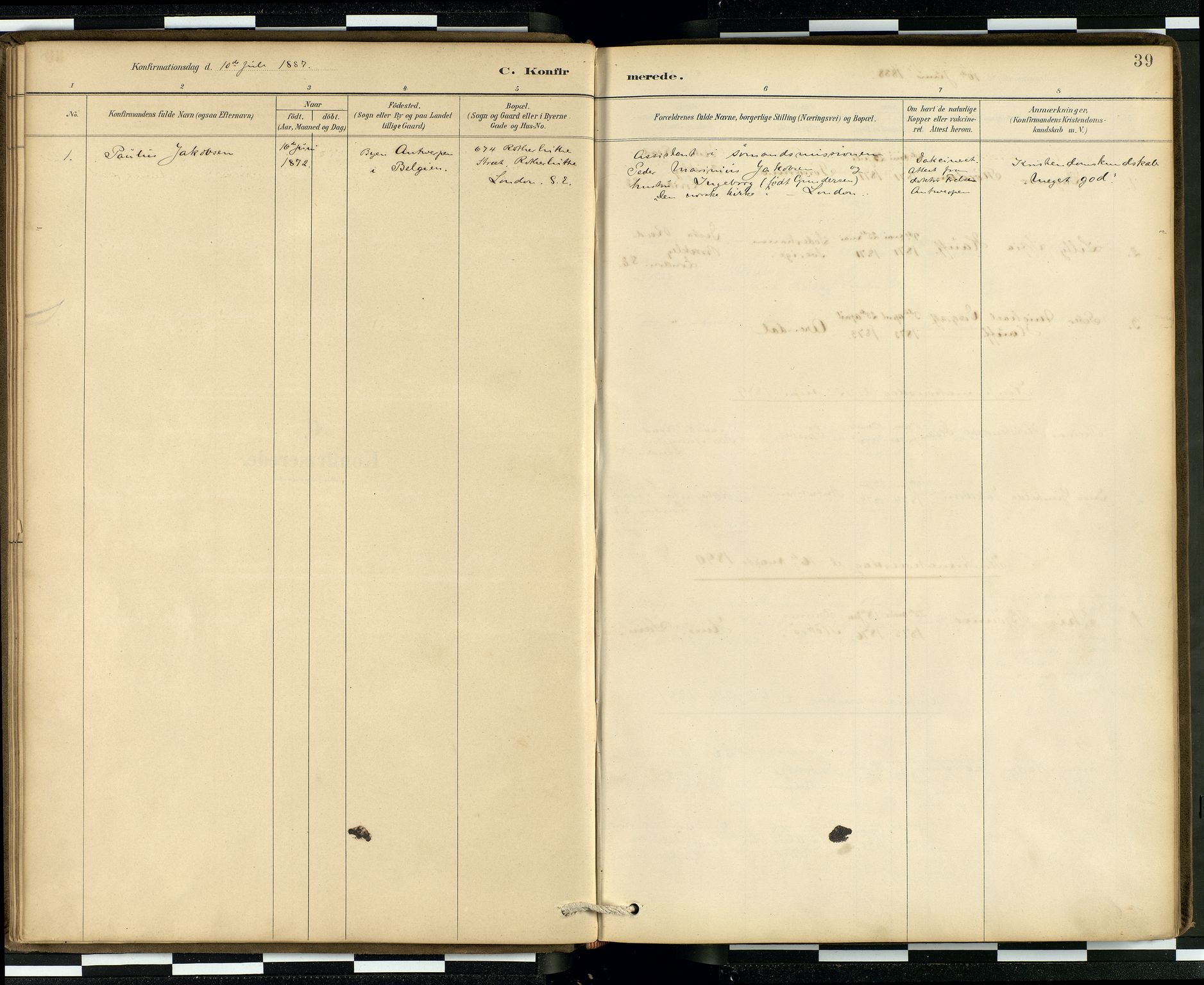 Den norske sjømannsmisjon i utlandet/London m/bistasjoner, AV/SAB-SAB/PA-0103/H/Ha/L0002: Parish register (official) no. A 2, 1887-1903, p. 38b-39a