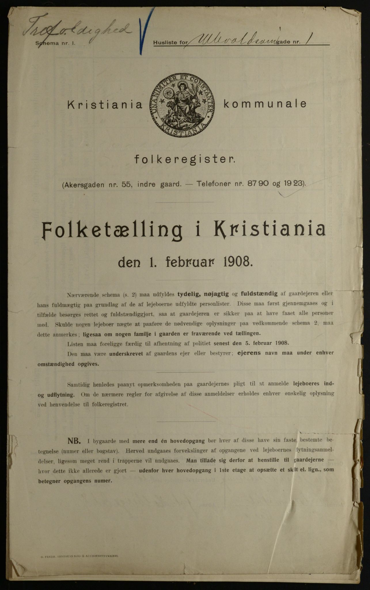 OBA, Municipal Census 1908 for Kristiania, 1908, p. 106709