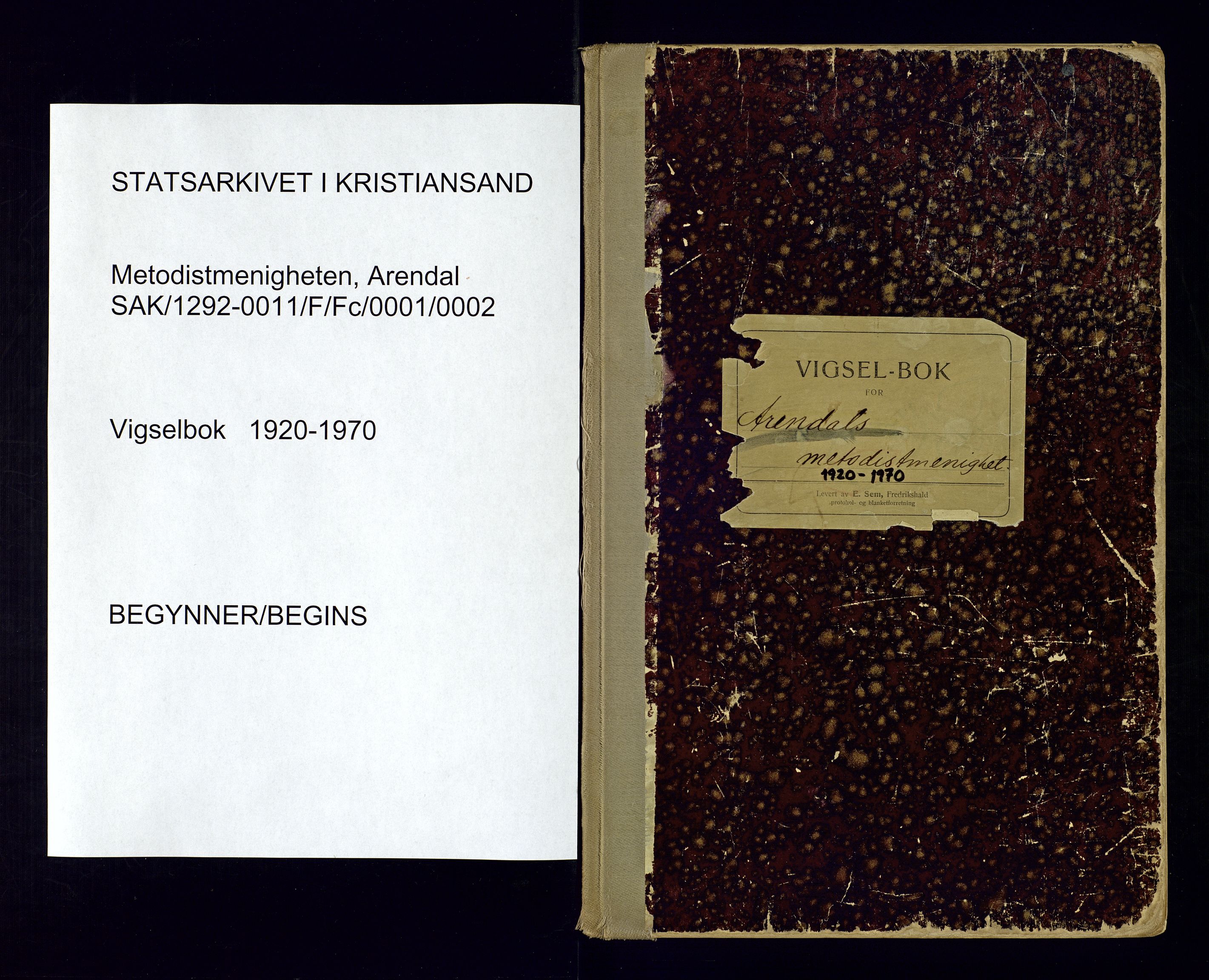 Metodistmenigheten, Arendal, AV/SAK-1292-0011/F/Fc/L0001/0002: Marriage register (dissenter) no. 1.2, 1920-1970