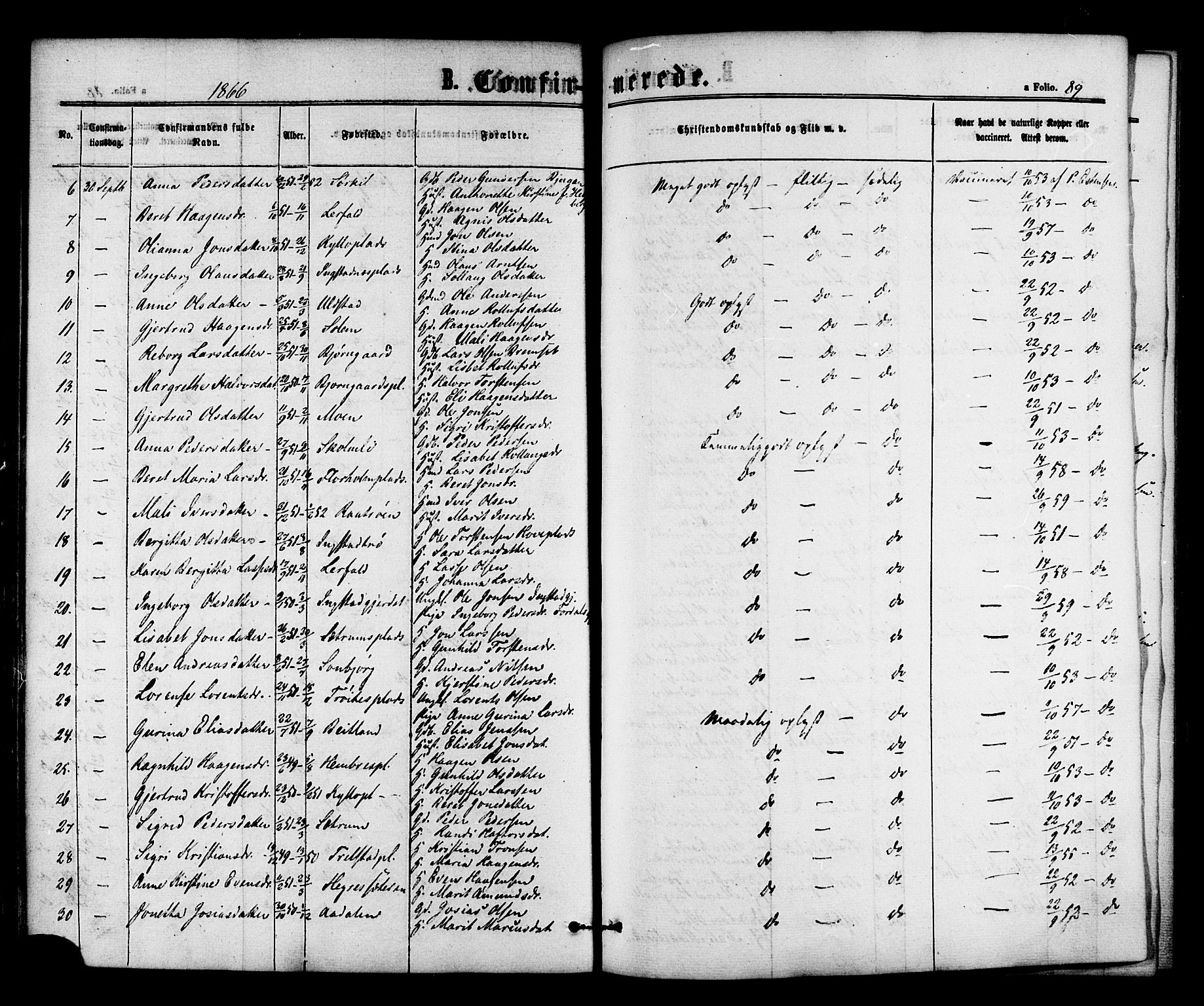 Ministerialprotokoller, klokkerbøker og fødselsregistre - Nord-Trøndelag, SAT/A-1458/703/L0029: Parish register (official) no. 703A02, 1863-1879, p. 89