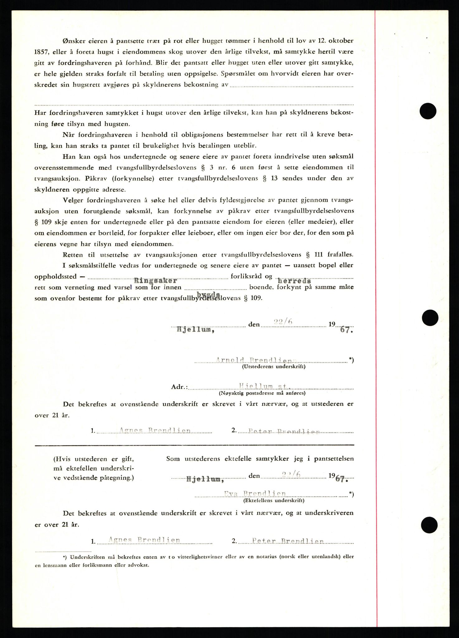 Nord-Hedmark sorenskriveri, SAH/TING-012/H/Hb/Hbf/L0071: Mortgage book no. B71, 1967-1967, Diary no: : 2952/1967