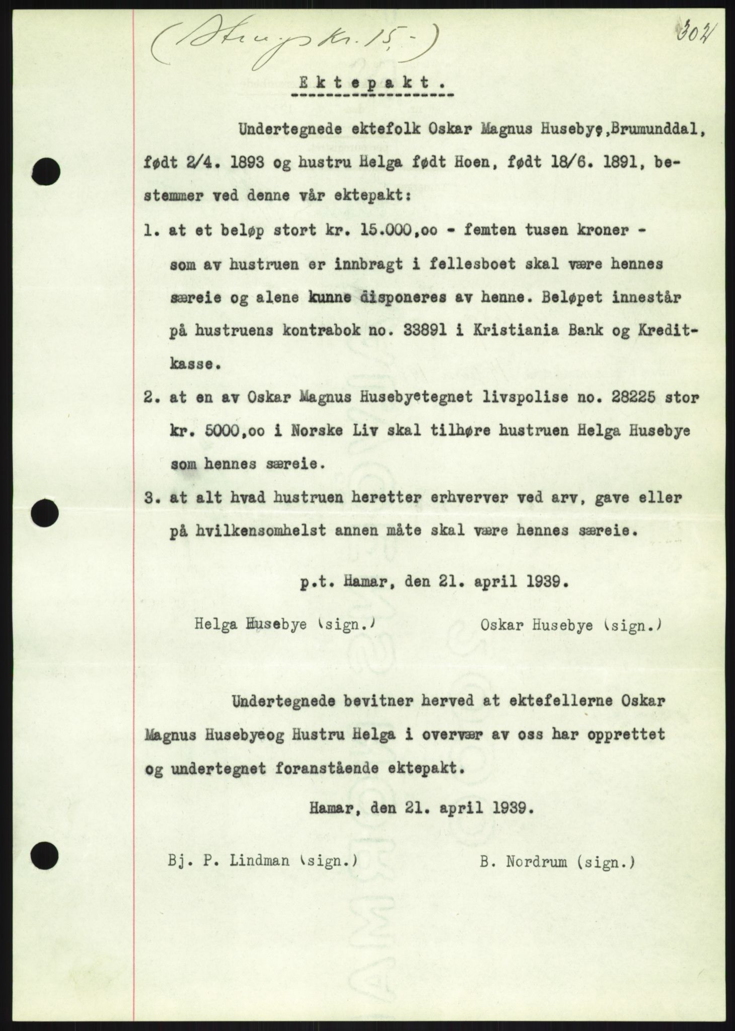 Oslo byskriverembete, AV/SAO-A-10227/2/G/Gb/L0034: Tinglyste ektepakter, Hedmark, bind 3-4, 1939-1948
