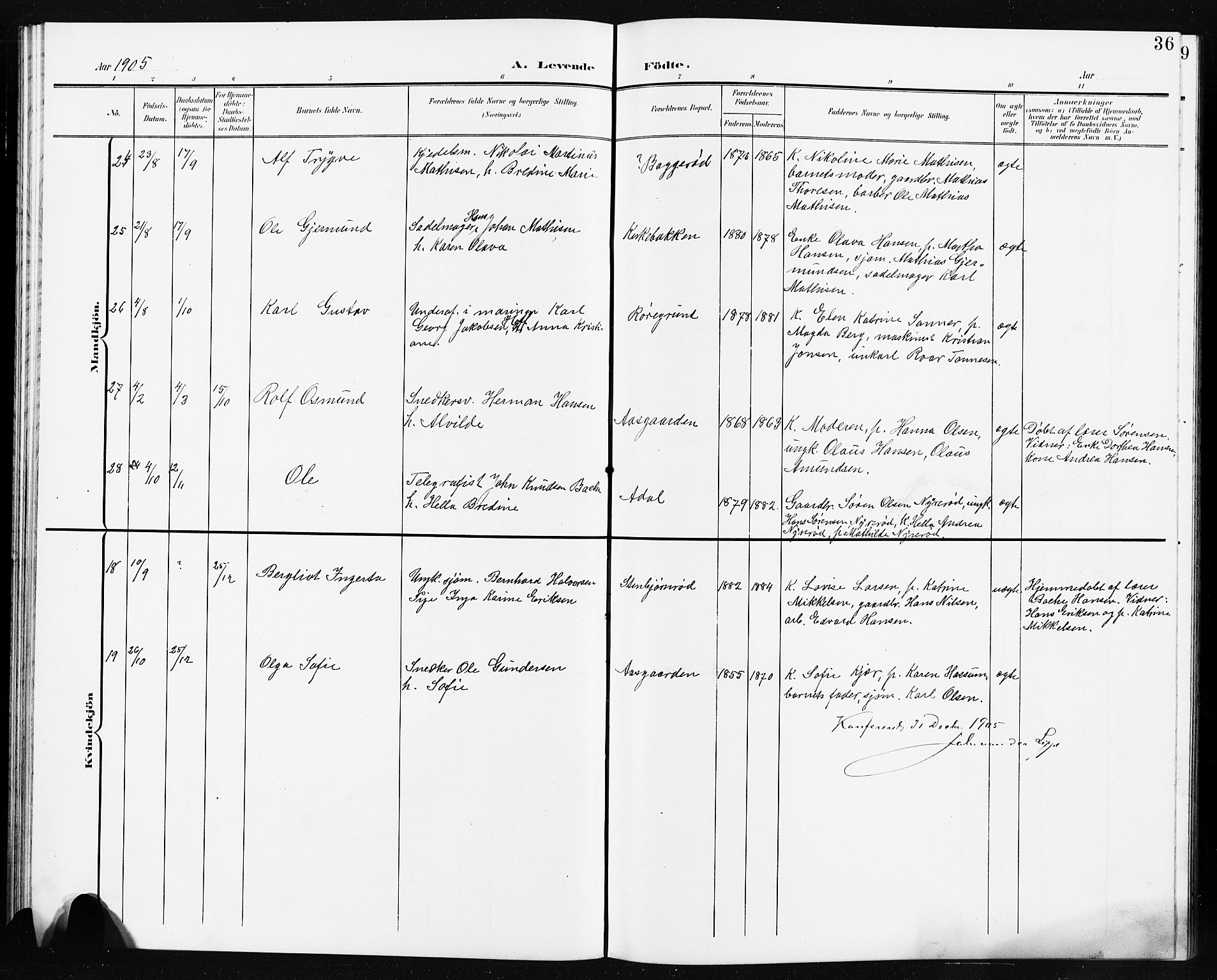 Borre kirkebøker, AV/SAKO-A-338/G/Ga/L0005: Parish register (copy) no. I 5, 1898-1910, p. 36