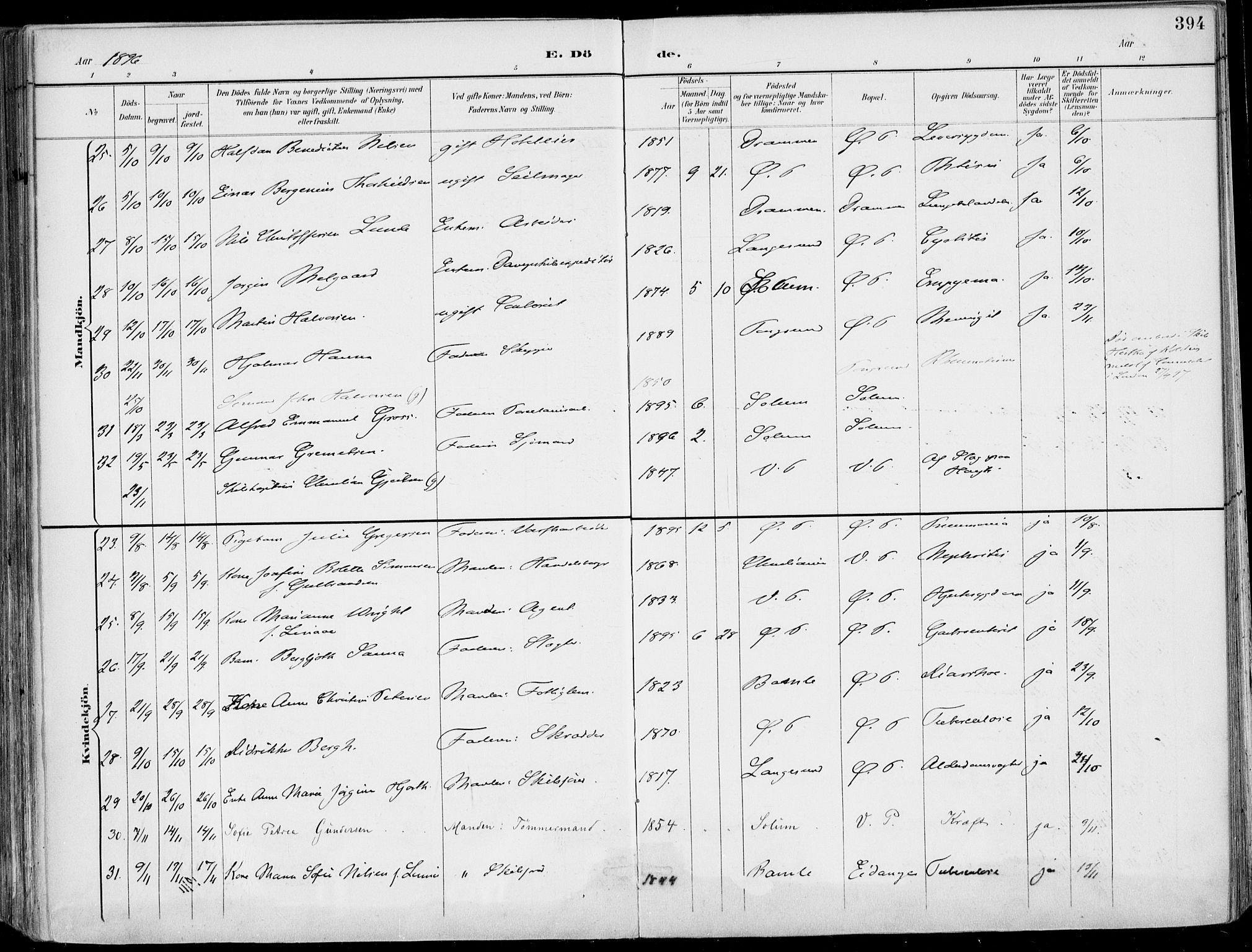 Porsgrunn kirkebøker , AV/SAKO-A-104/F/Fa/L0011: Parish register (official) no. 11, 1895-1919, p. 394