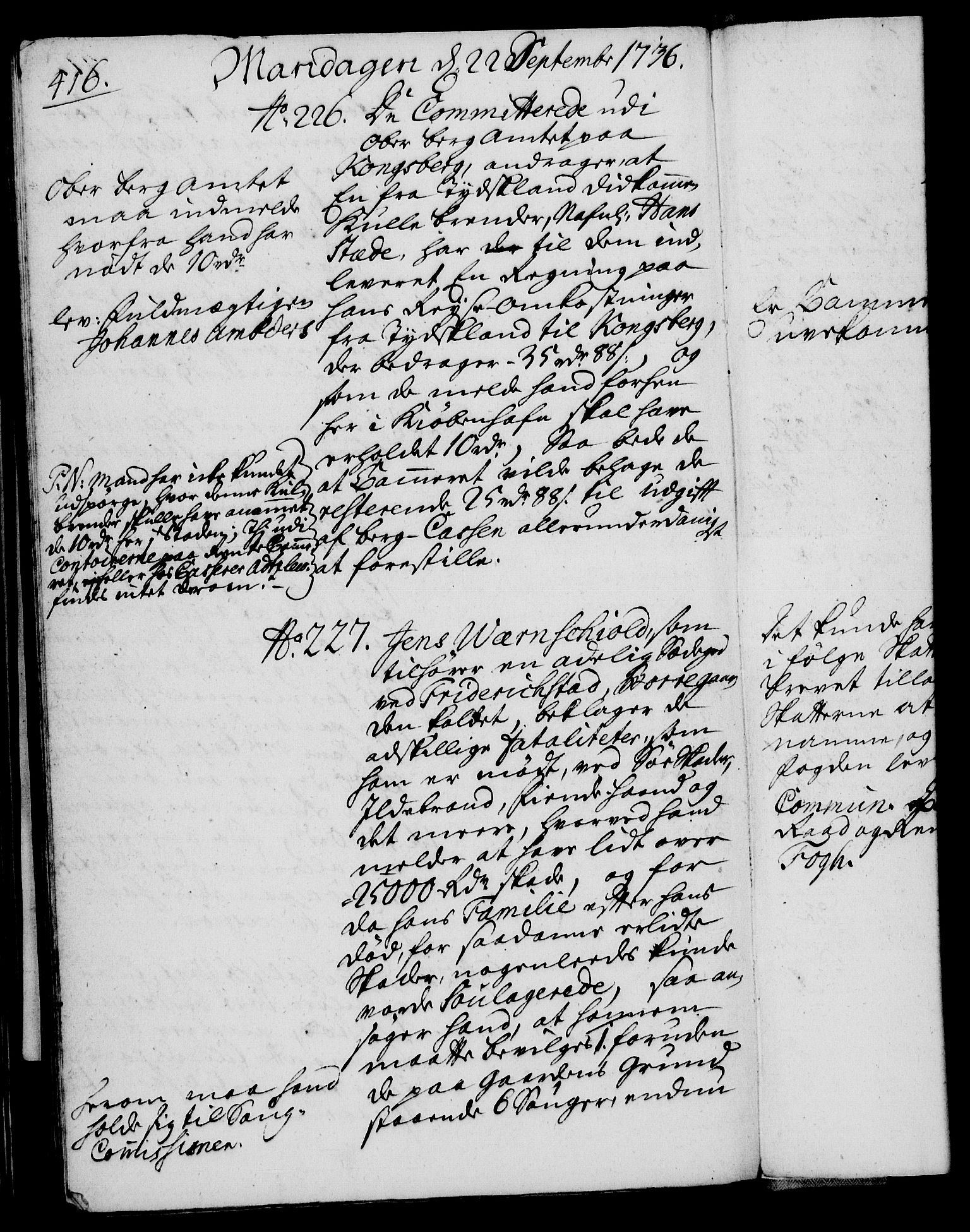 Rentekammeret, Kammerkanselliet, AV/RA-EA-3111/G/Gh/Gha/L0018: Norsk ekstraktmemorialprotokoll (merket RK 53.63), 1735-1736, p. 416