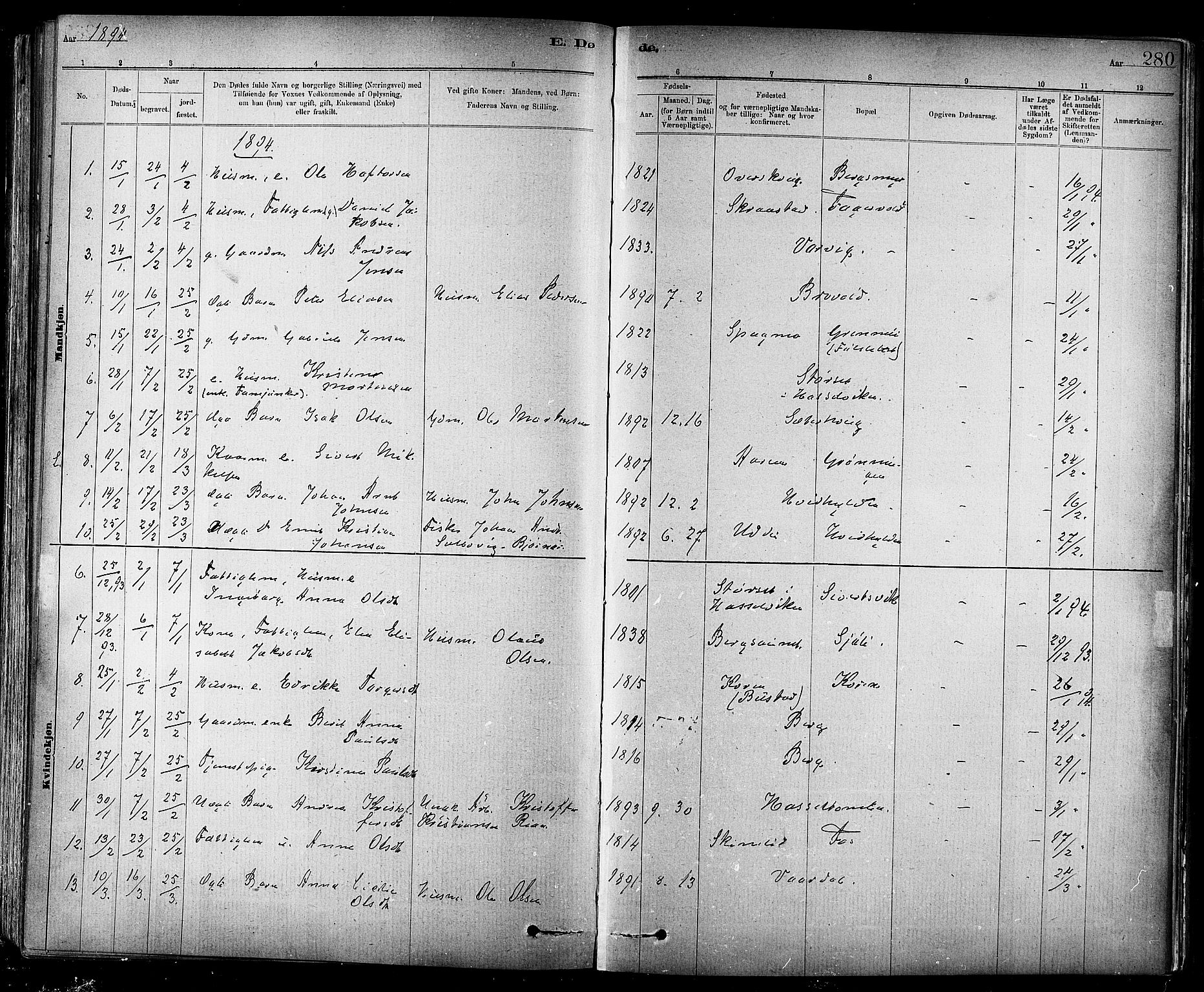 Ministerialprotokoller, klokkerbøker og fødselsregistre - Sør-Trøndelag, AV/SAT-A-1456/647/L0634: Parish register (official) no. 647A01, 1885-1896, p. 280