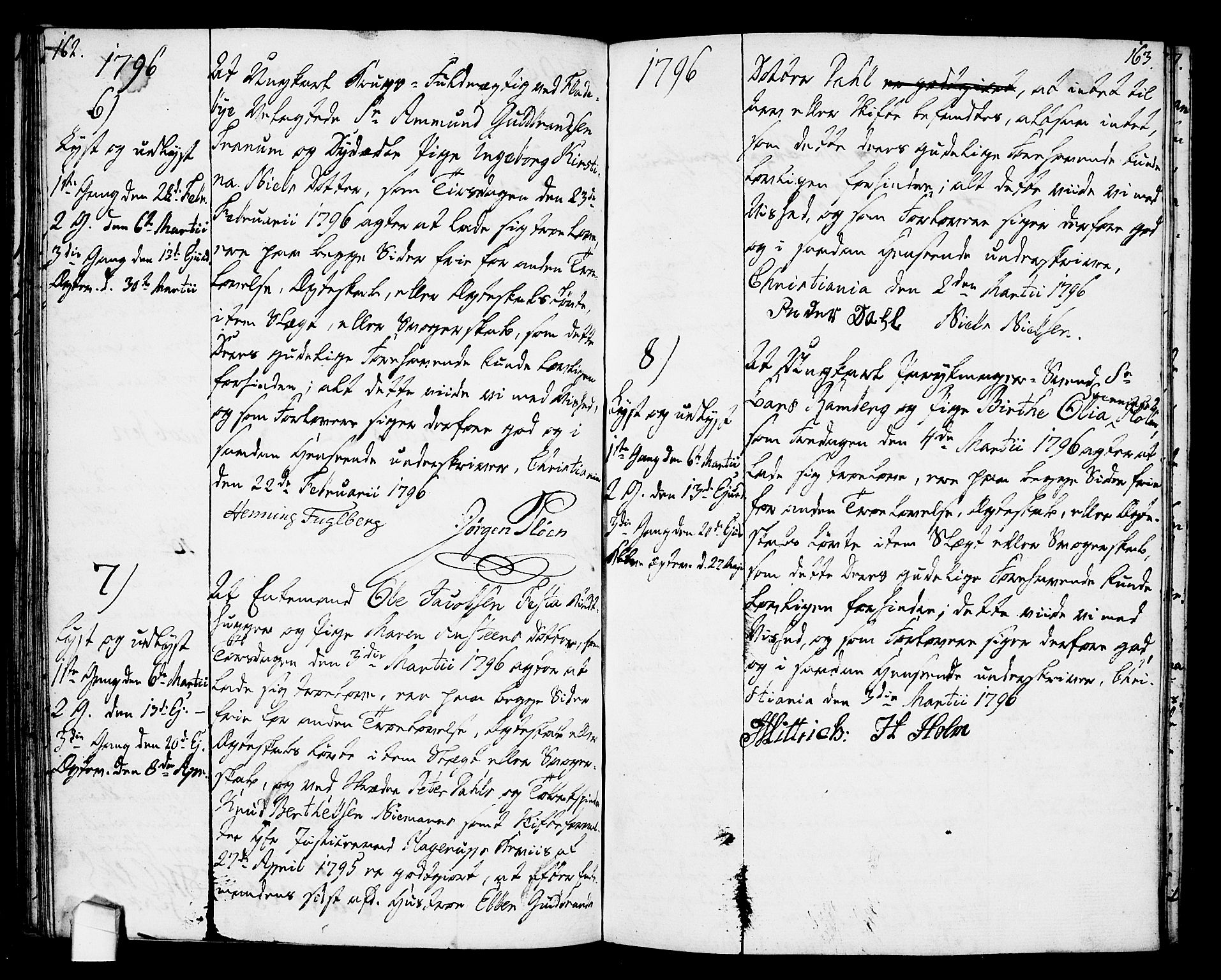 Oslo domkirke Kirkebøker, AV/SAO-A-10752/L/La/L0010: Best man's statements no. 10, 1789-1807, p. 162-163