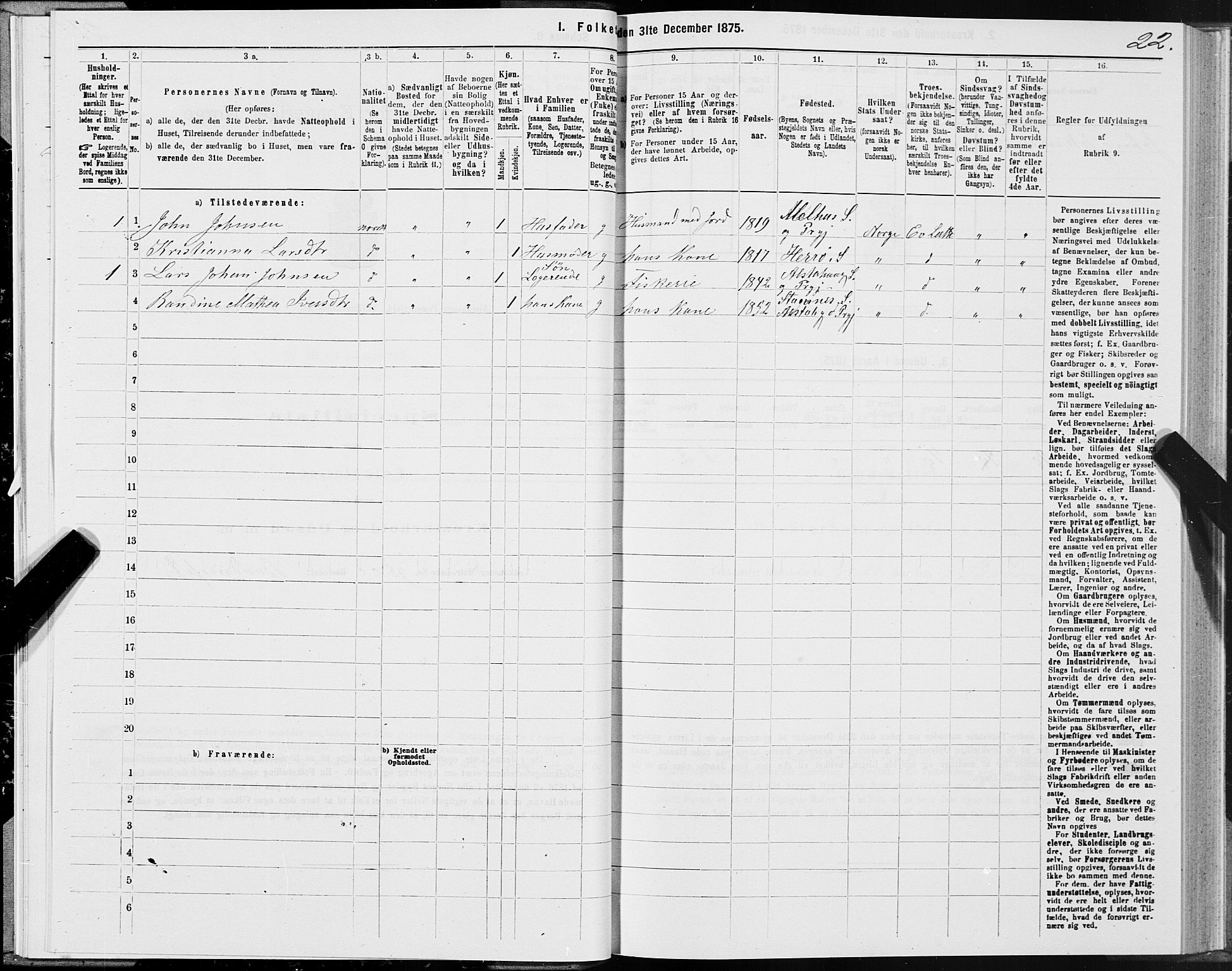SAT, 1875 census for 1820P Alstahaug, 1875, p. 1022