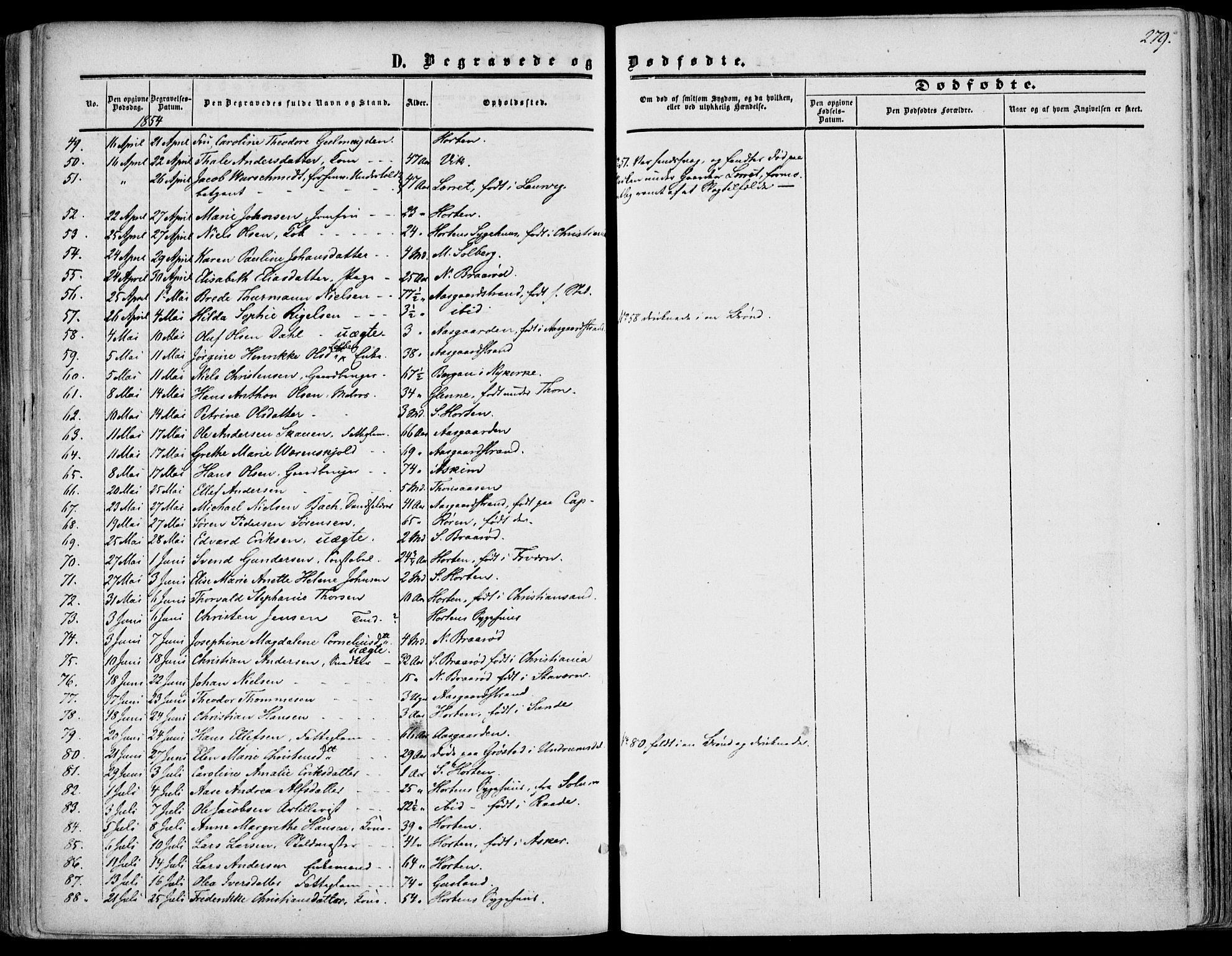 Borre kirkebøker, SAKO/A-338/F/Fa/L0006: Parish register (official) no. I 6, 1852-1862, p. 279