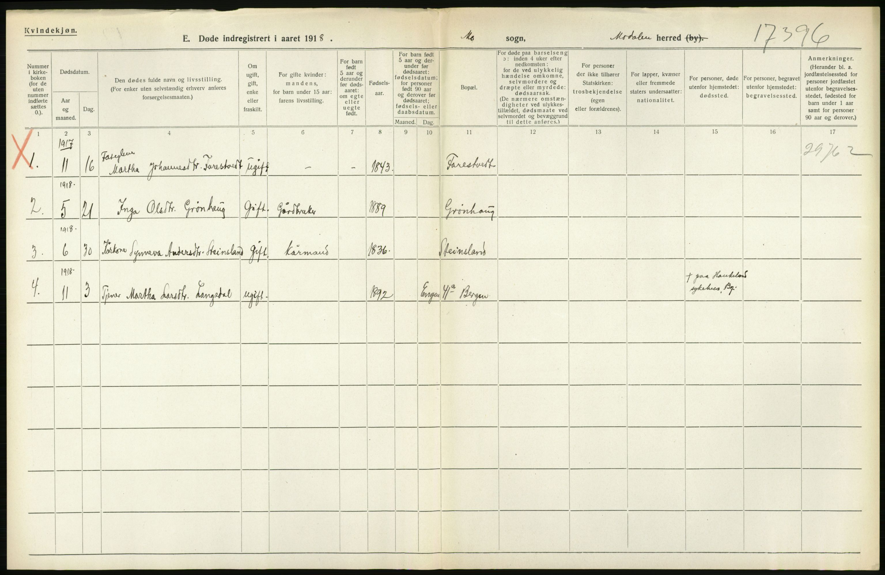 Statistisk sentralbyrå, Sosiodemografiske emner, Befolkning, AV/RA-S-2228/D/Df/Dfb/Dfbh/L0036: Hordaland fylke: Døde., 1918, p. 556