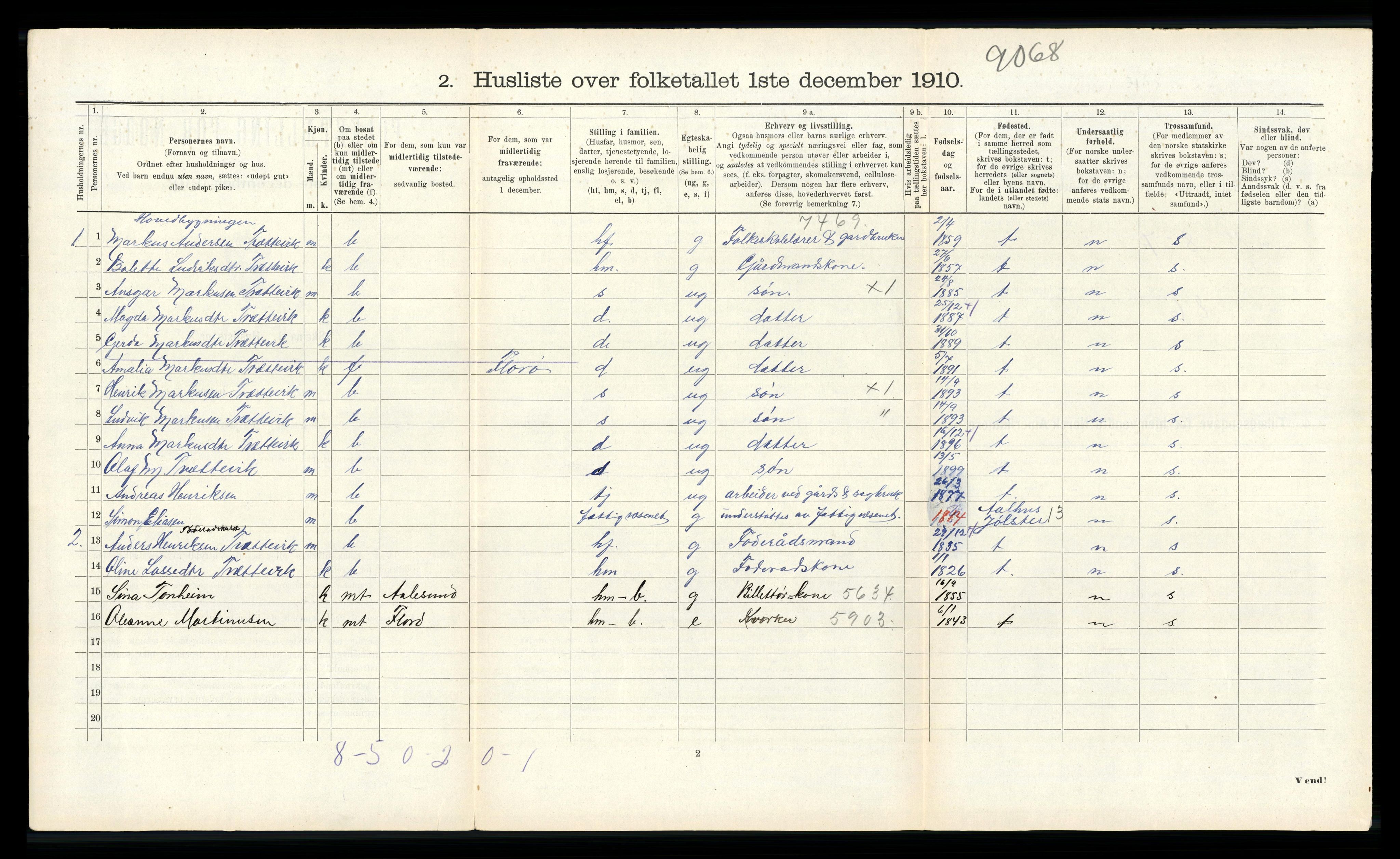 RA, 1910 census for Kinn, 1910, p. 263