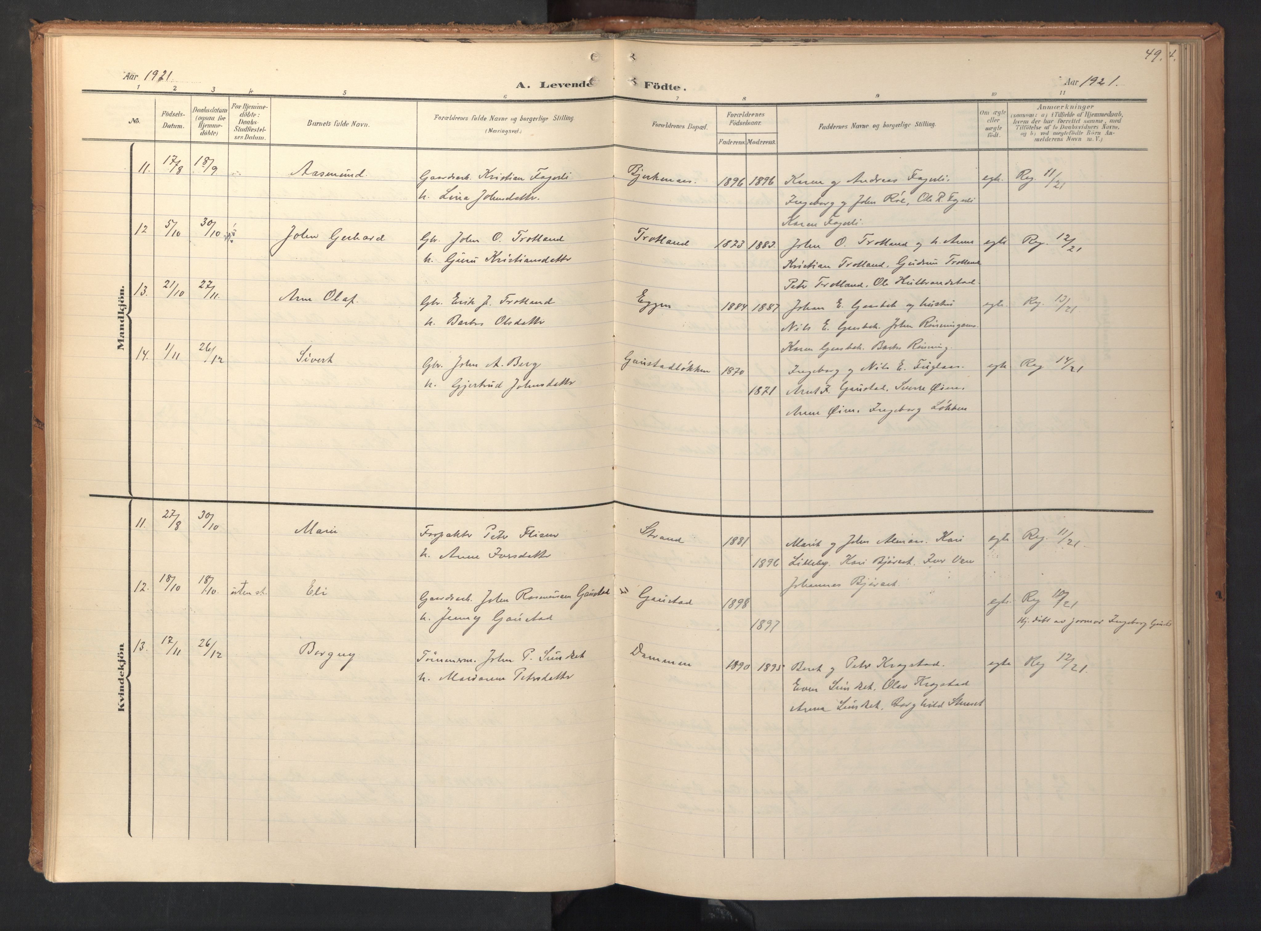 Ministerialprotokoller, klokkerbøker og fødselsregistre - Sør-Trøndelag, AV/SAT-A-1456/694/L1128: Parish register (official) no. 694A02, 1906-1931, p. 49