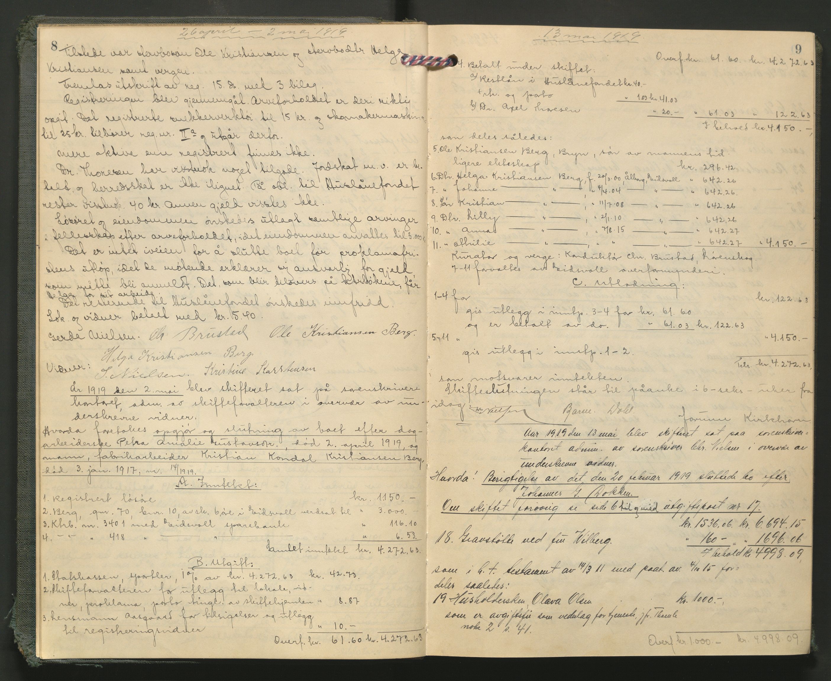 Eidsvoll tingrett, AV/SAO-A-10371/H/Hc/L0004: Skifteutlodningsprotokoll, 1919-1928, p. 8-9