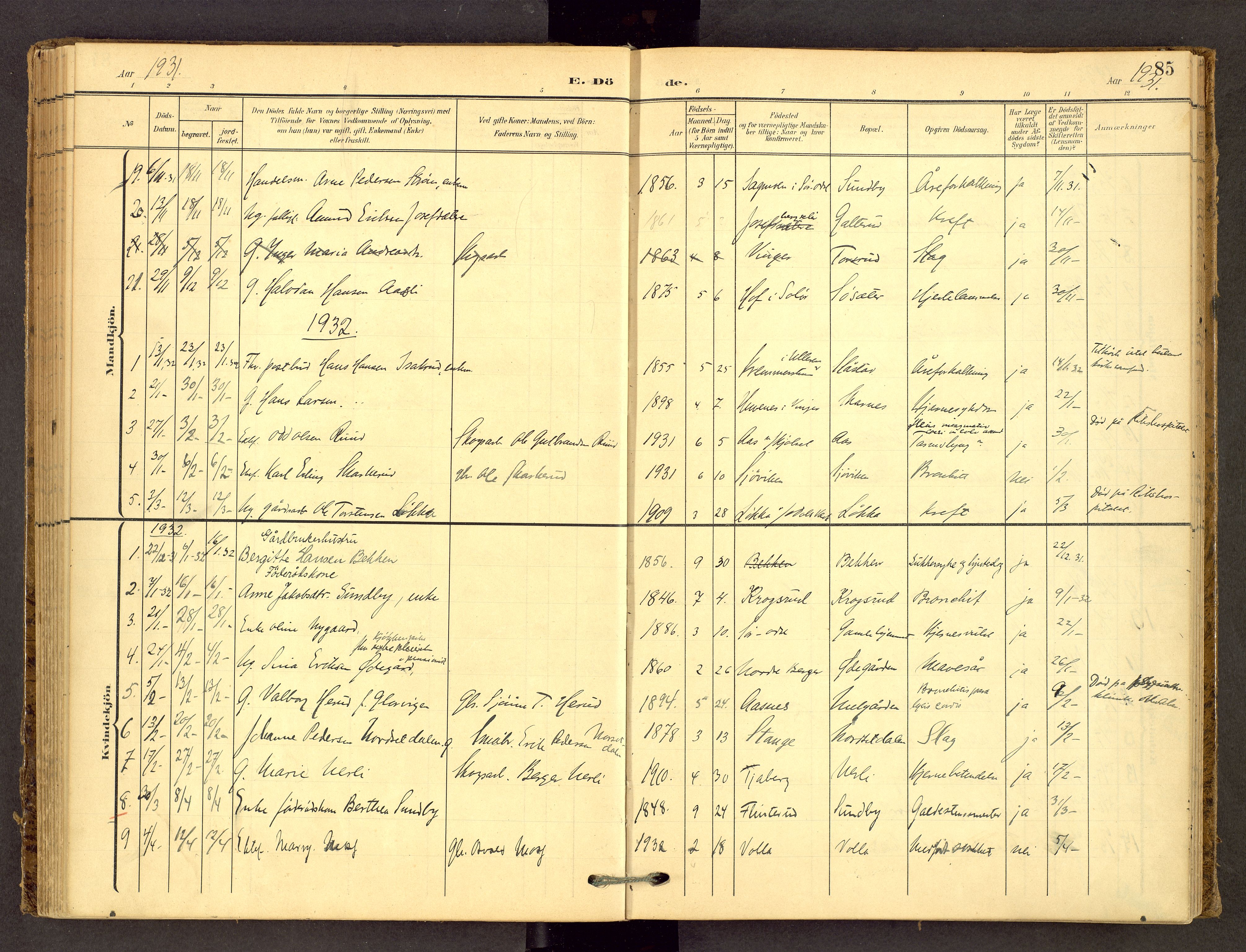 Sør-Odal prestekontor, SAH/PREST-030/H/Ha/Haa/L0010: Parish register (official) no. 10, 1907-1968, p. 85