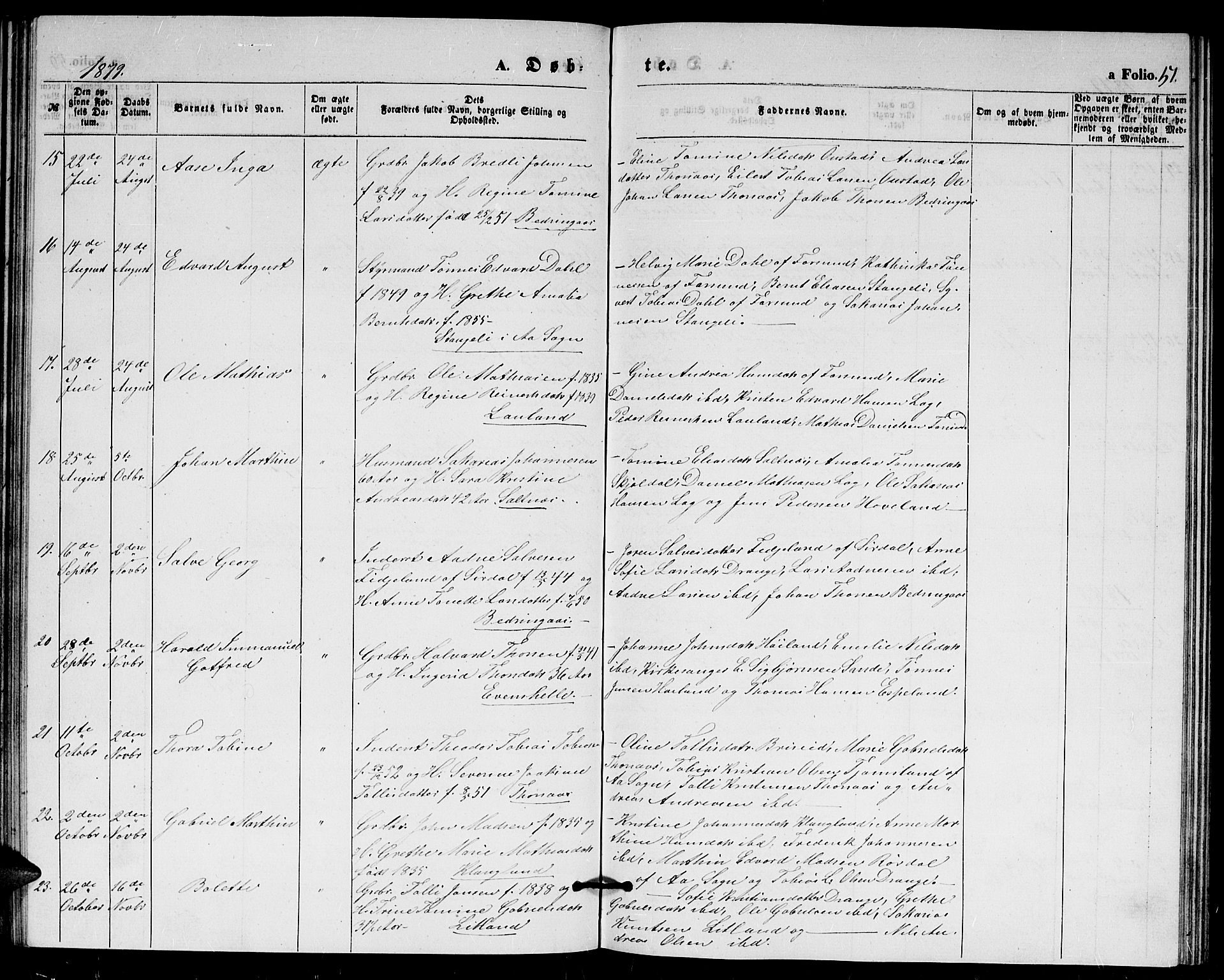 Herad sokneprestkontor, AV/SAK-1111-0018/F/Fb/Fba/L0003: Parish register (copy) no. B 3, 1863-1883, p. 51