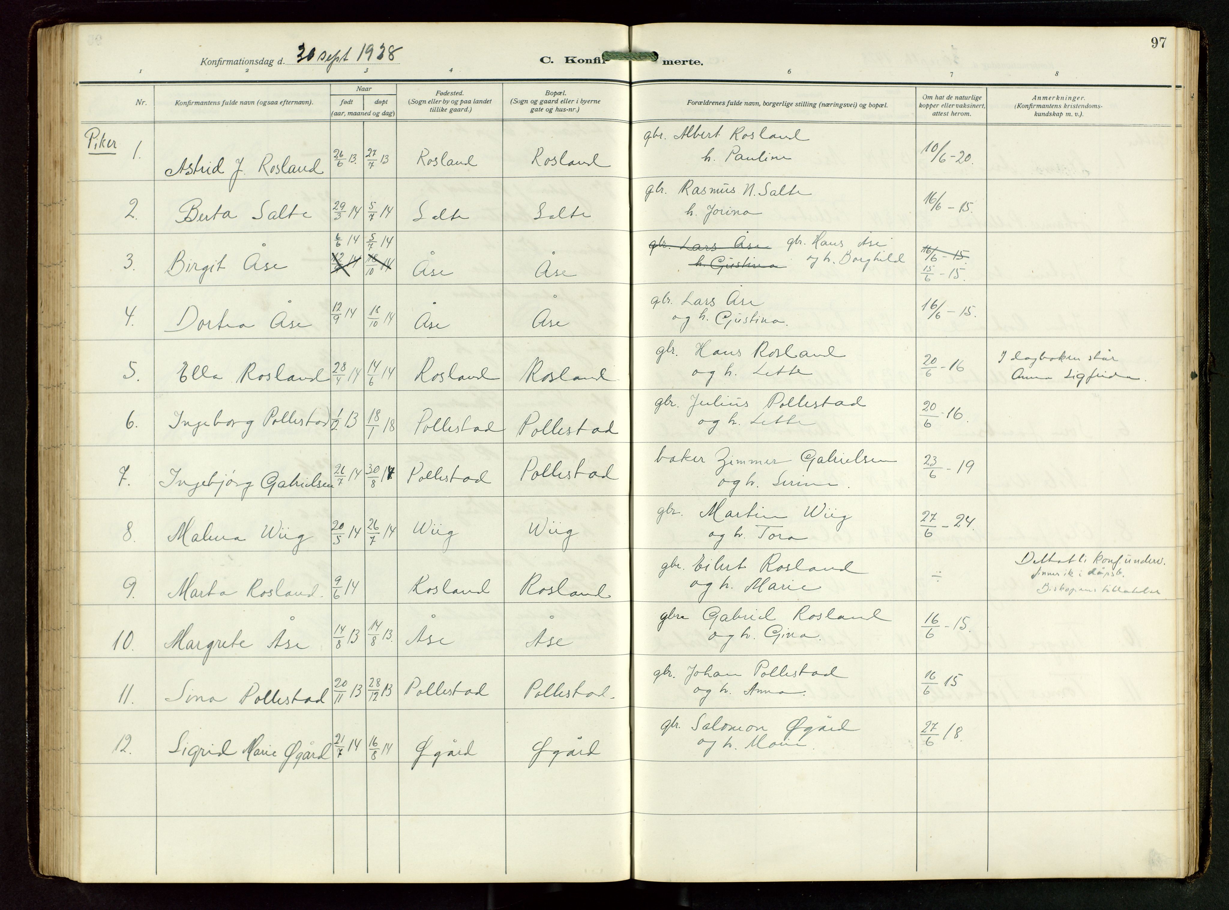 Klepp sokneprestkontor, SAST/A-101803/001/3/30BB/L0008: Parish register (copy) no. B 8, 1918-1949, p. 97