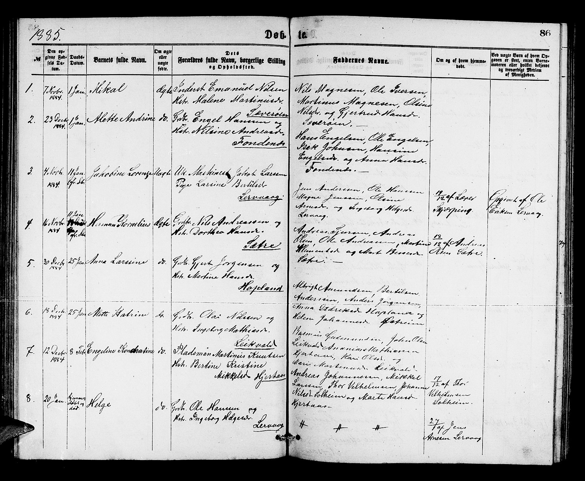 Lindås Sokneprestembete, SAB/A-76701/H/Hab: Parish register (copy) no. C 2, 1868-1885, p. 85