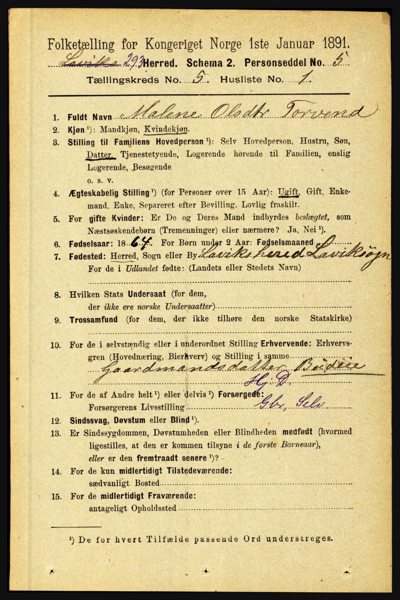 RA, 1891 census for 1415 Lavik og Brekke, 1891, p. 986