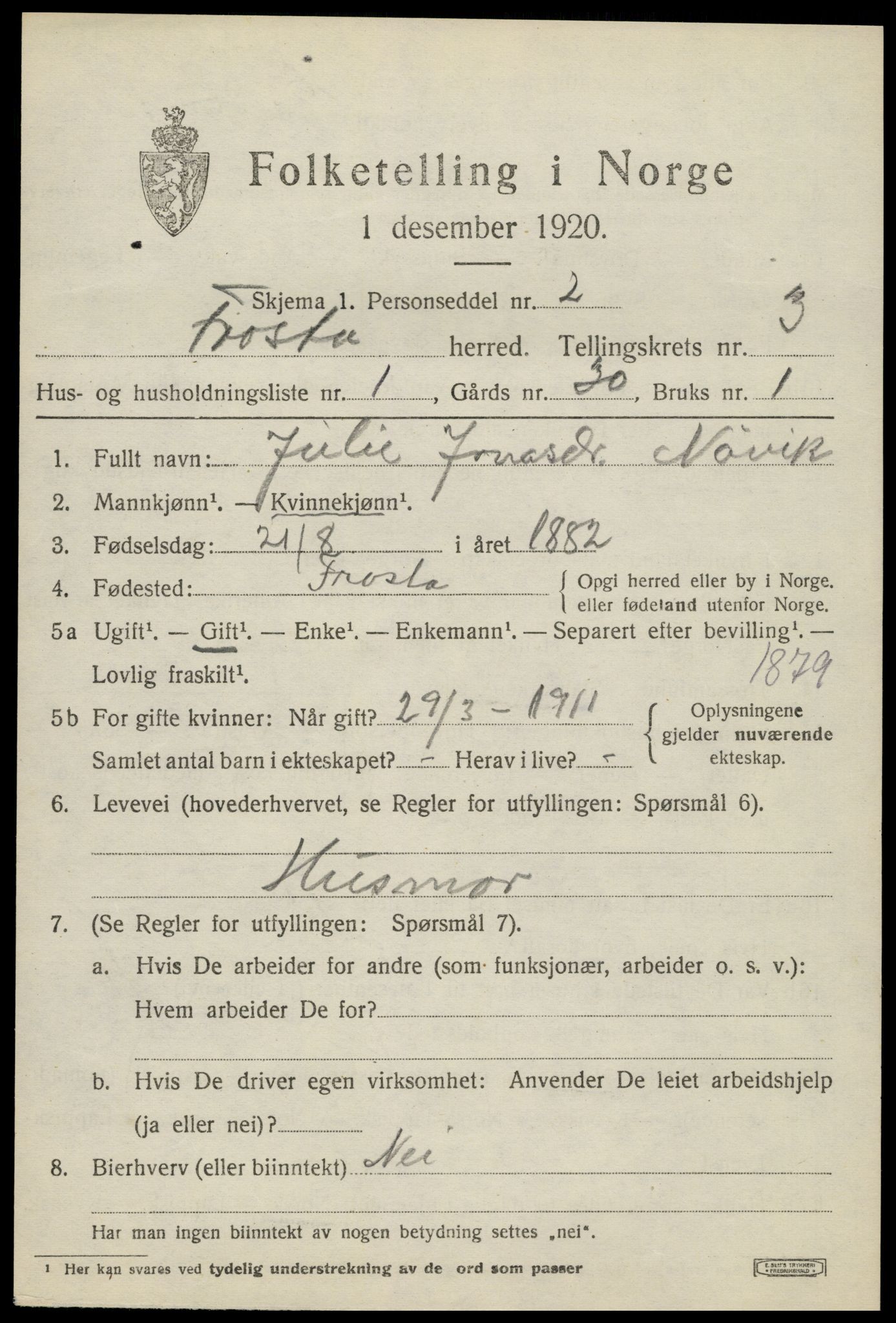 SAT, 1920 census for Frosta, 1920, p. 3504