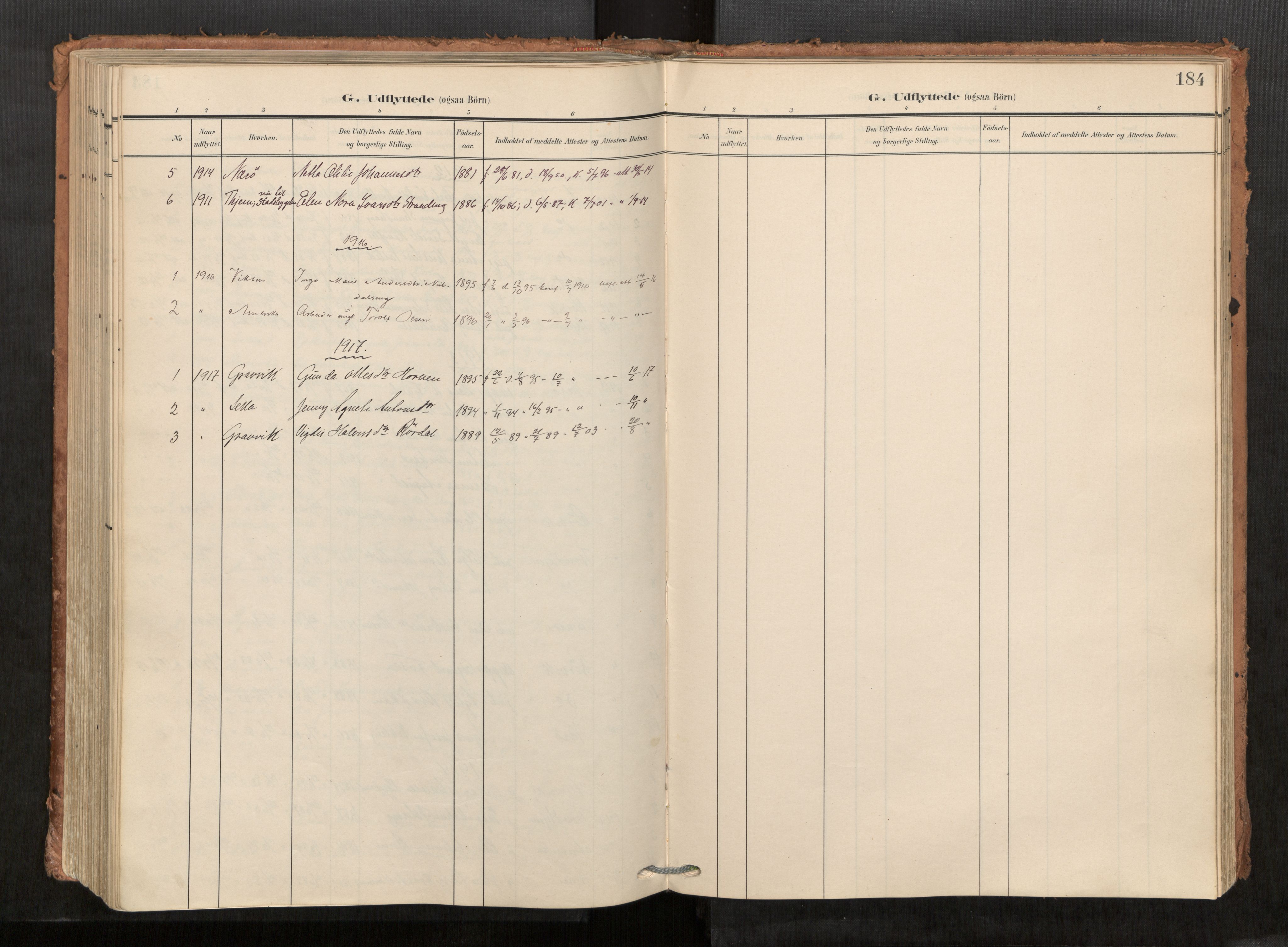 Kolvereid sokneprestkontor, SAT/A-1171/H/Ha/Haa/L0001: Parish register (official) no. 1, 1903-1922, p. 184