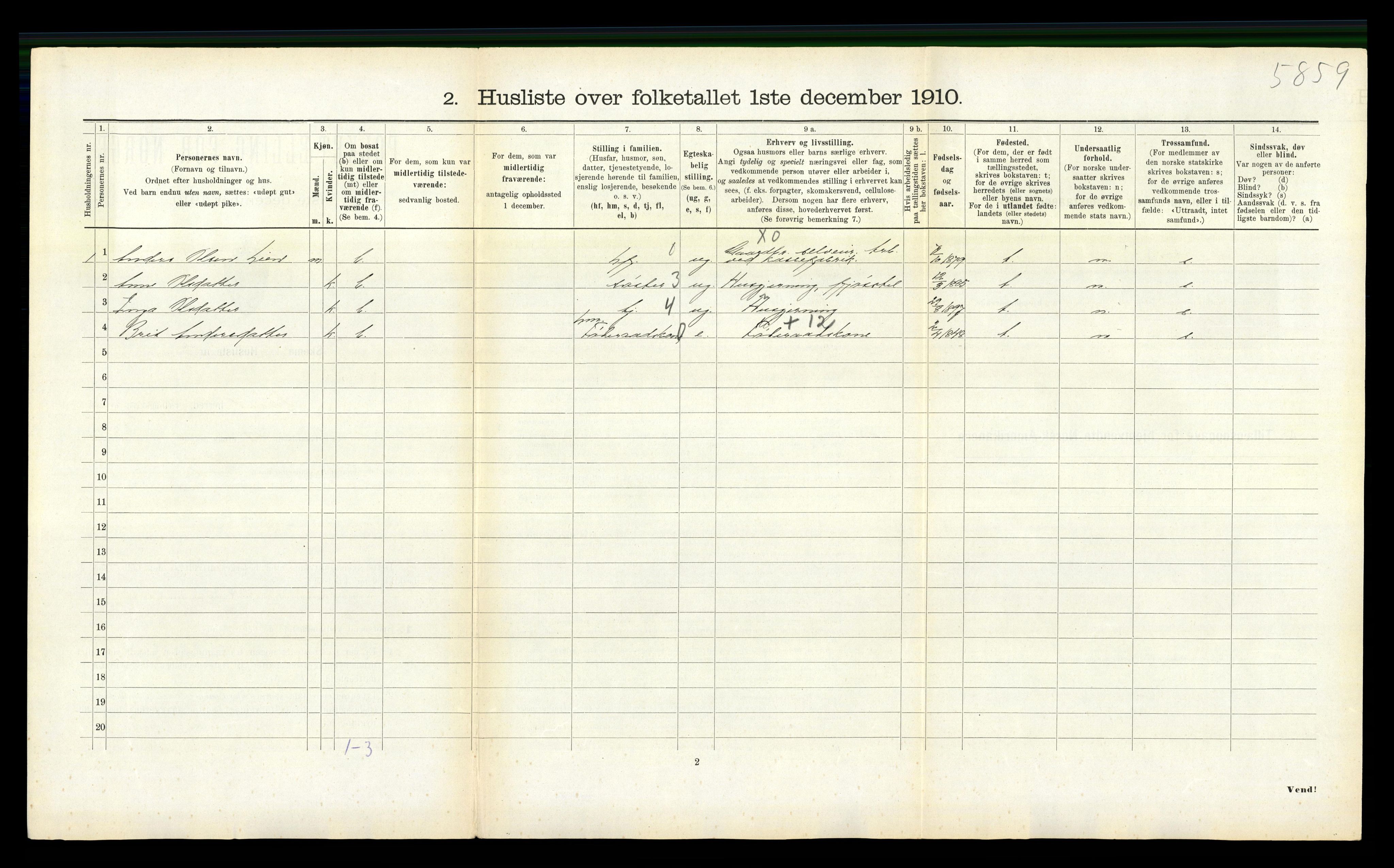 RA, 1910 census for Nesset, 1910, p. 502