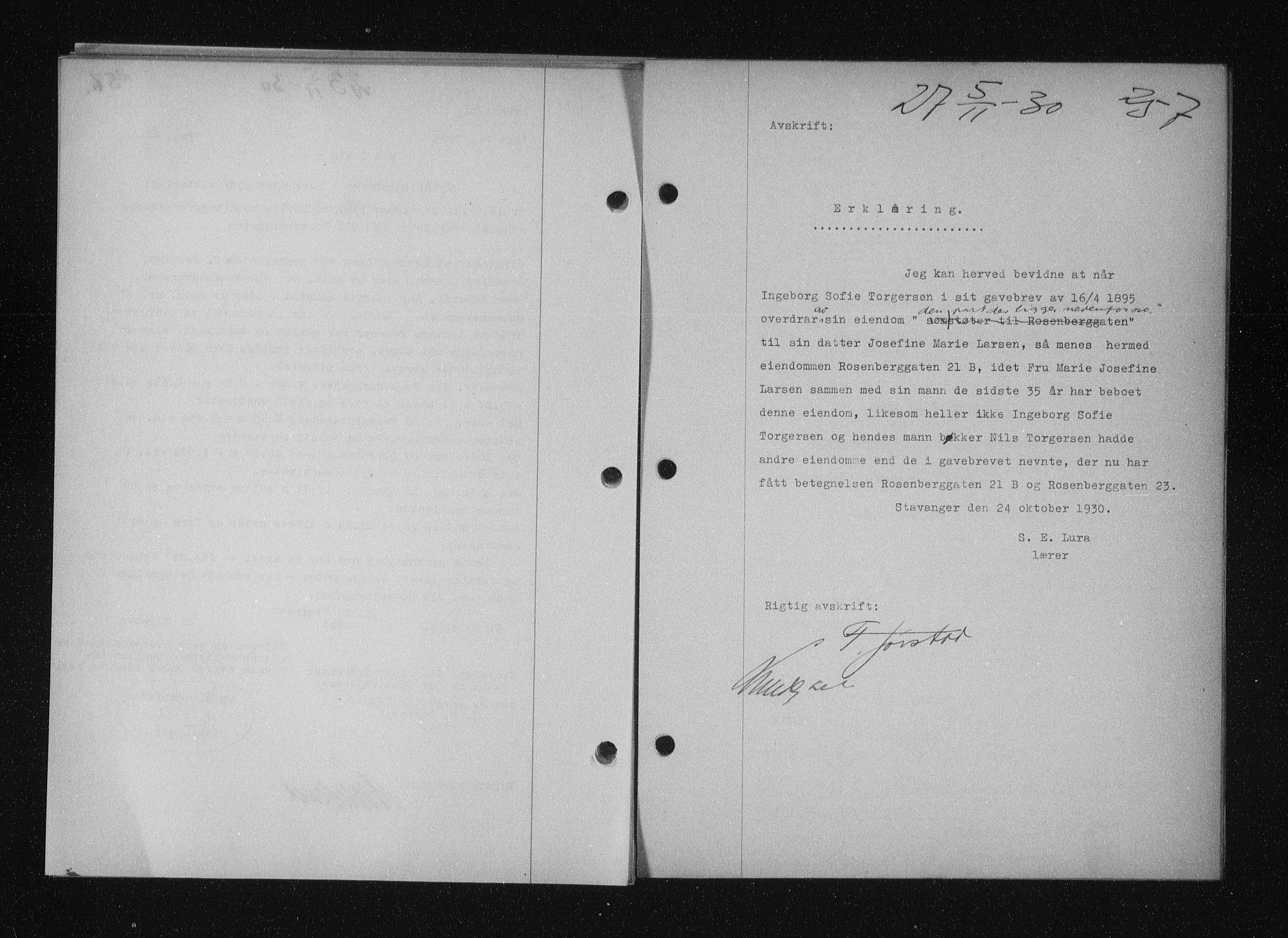 Stavanger byfogd, SAST/A-101408/001/4/41/410/410BB/L0058: Mortgage book no. 48, 1930-1931, Deed date: 05.11.1930