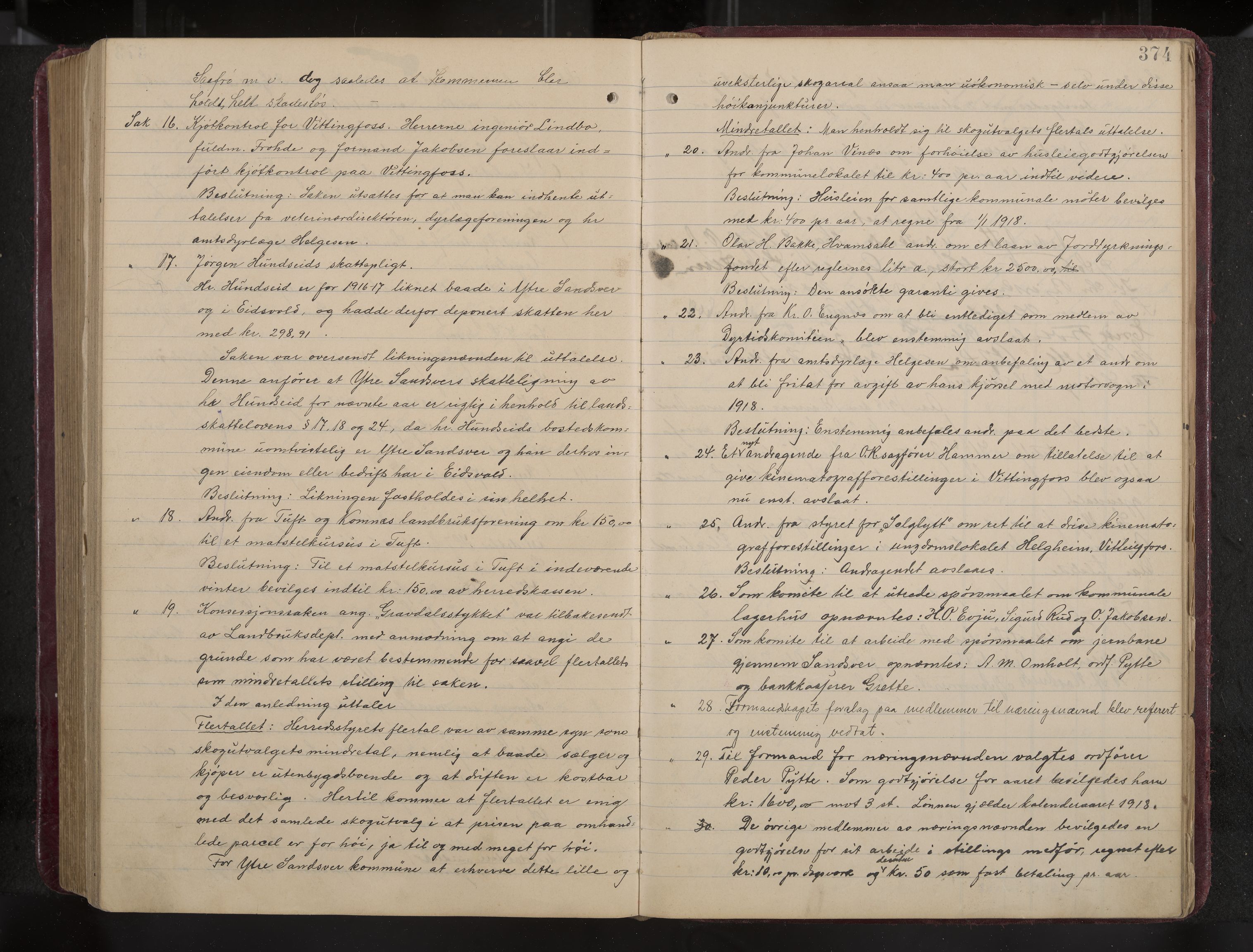 Ytre Sandsvær formannskap og sentraladministrasjon, IKAK/0629021/A/Aa/L0001: Møtebok med register, 1902-1919, p. 374