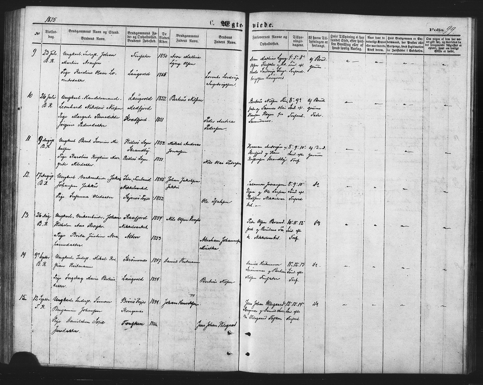 Berg sokneprestkontor, SATØ/S-1318/G/Ga/Gaa/L0003kirke: Parish register (official) no. 3, 1872-1879, p. 99