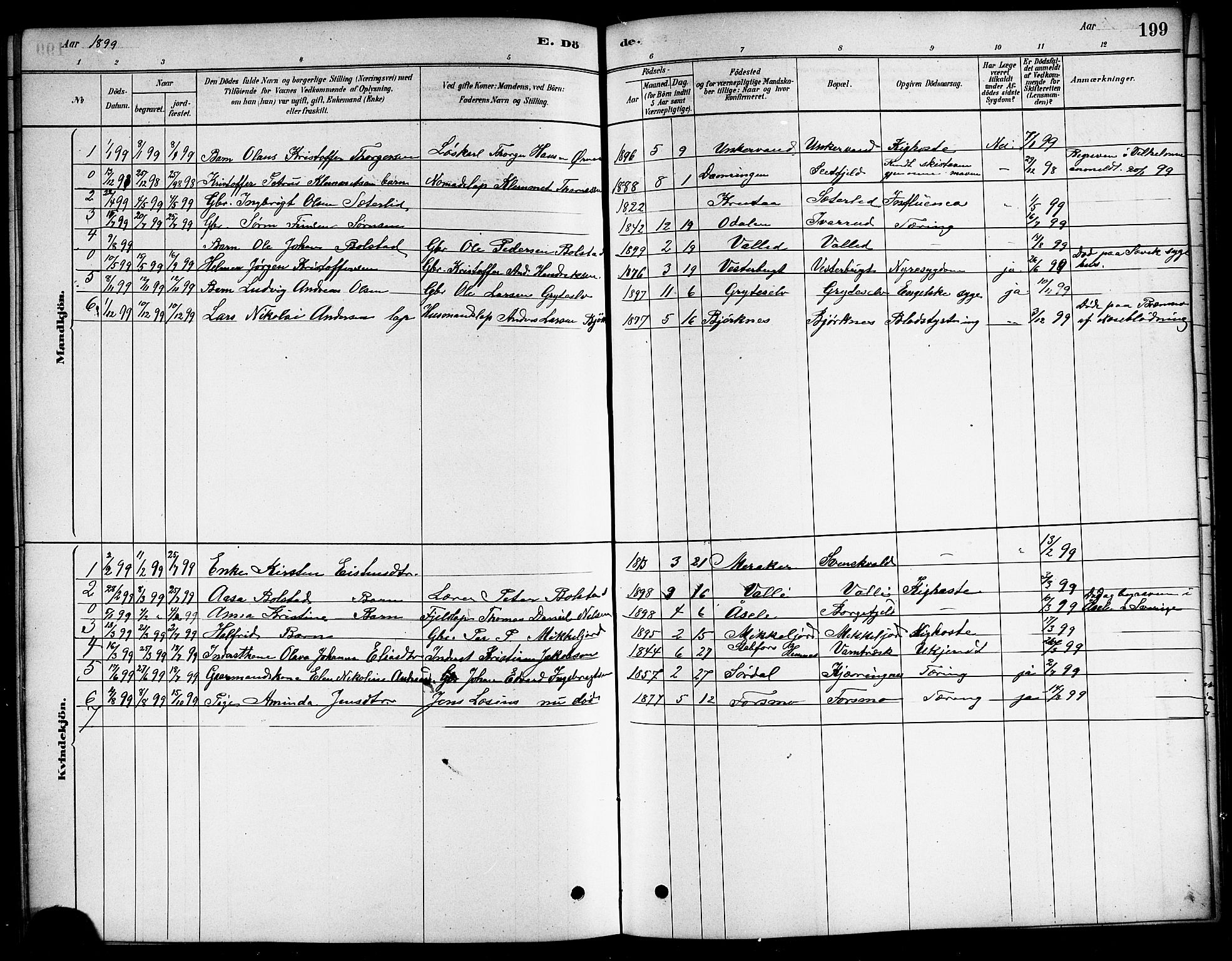 Ministerialprotokoller, klokkerbøker og fødselsregistre - Nordland, SAT/A-1459/823/L0330: Parish register (copy) no. 823C02, 1879-1916, p. 199