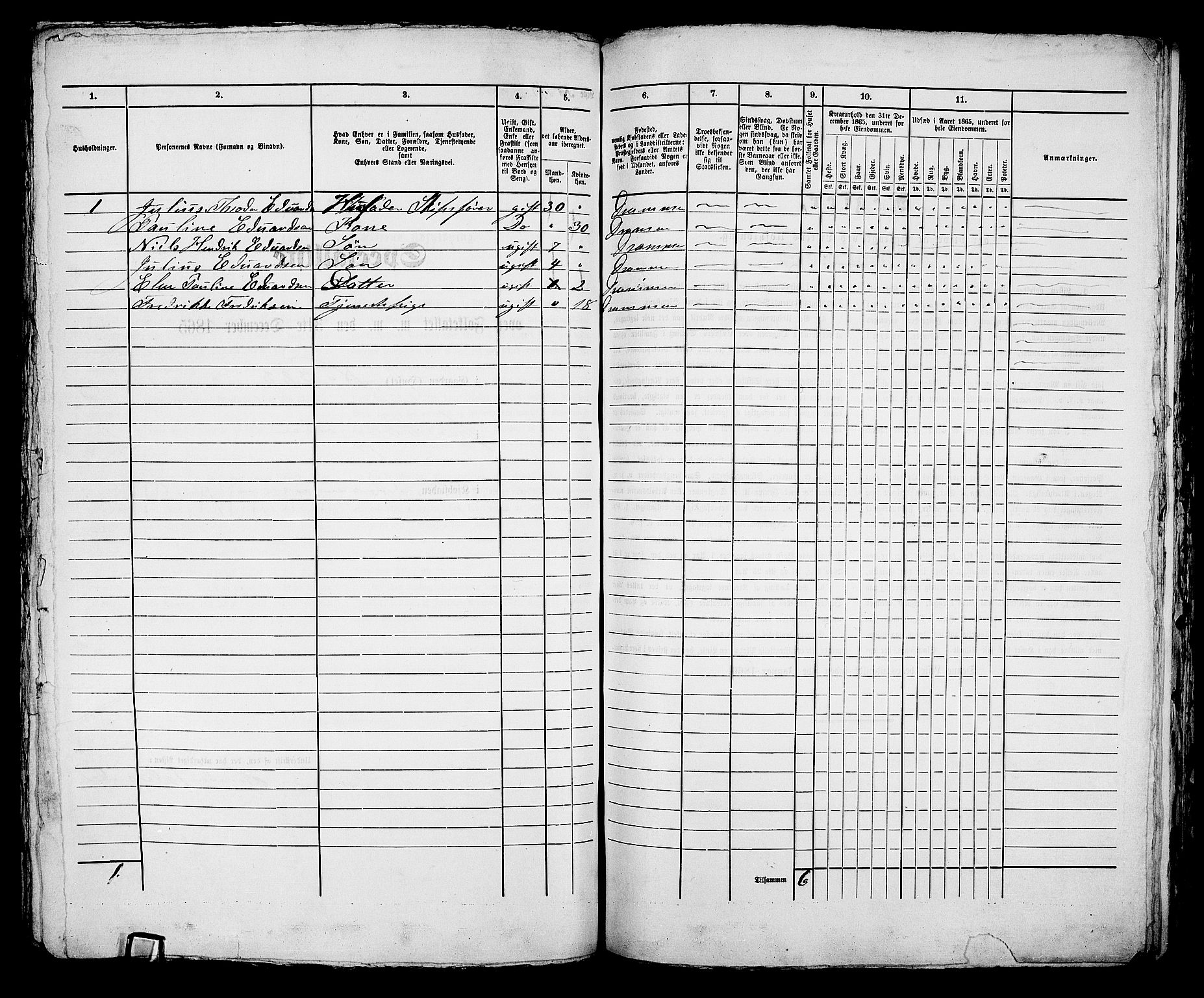 RA, 1865 census for Bragernes in Drammen, 1865, p. 1080