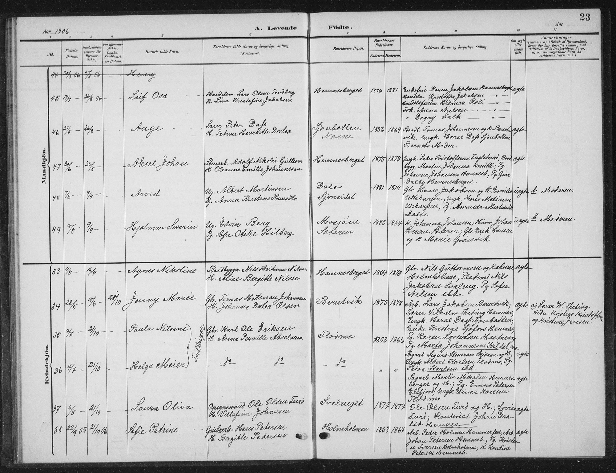 Ministerialprotokoller, klokkerbøker og fødselsregistre - Nordland, AV/SAT-A-1459/825/L0370: Parish register (copy) no. 825C07, 1903-1923, p. 23