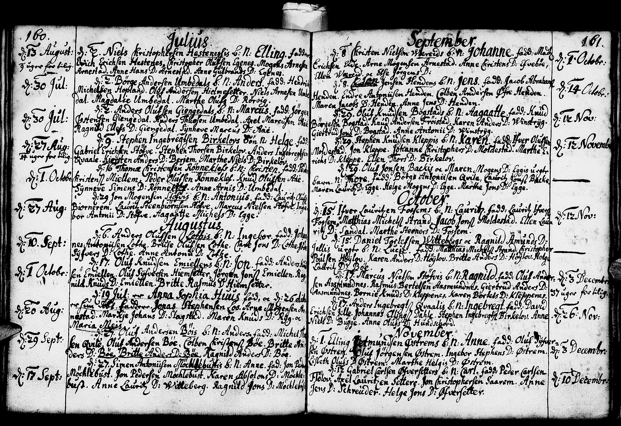 Gloppen sokneprestembete, AV/SAB-A-80101/H/Haa/Haaa/L0001: Parish register (official) no. A 1, 1686-1711, p. 160-161